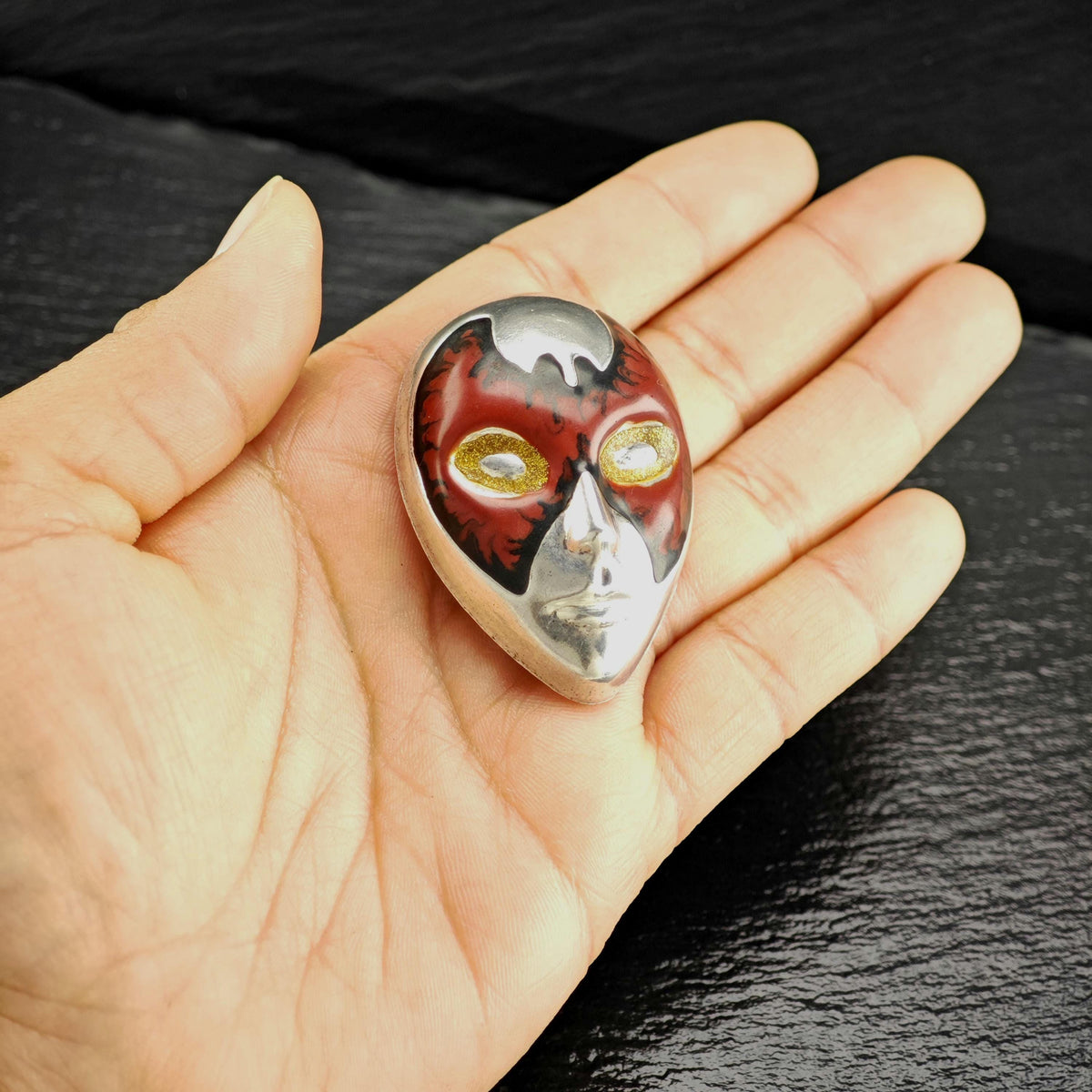 Italy Painted Mask Sterling Silver Brooch B2267