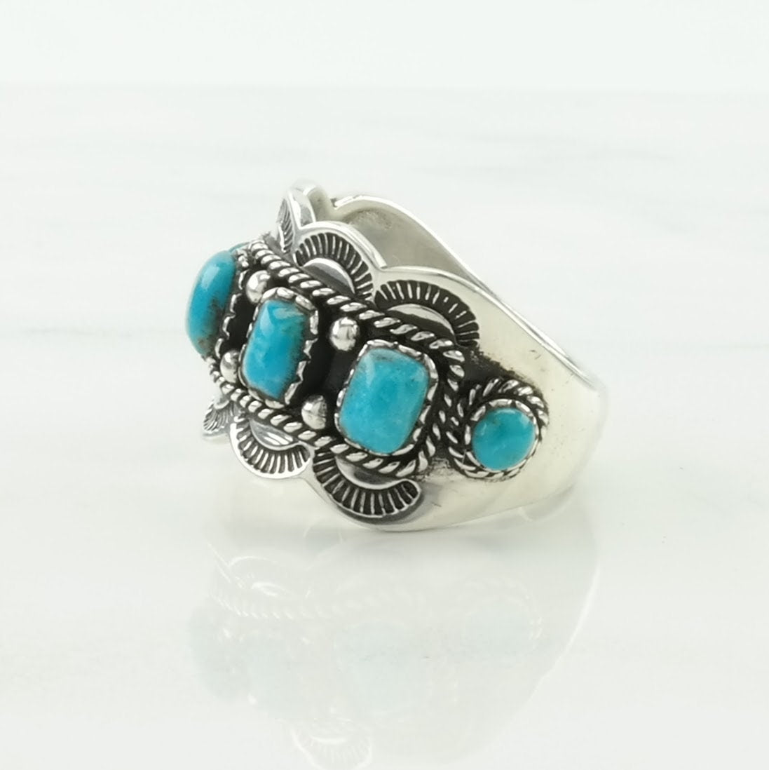 BBJ Silver Ring Turquoise Stamped Sterling Blue Size 8