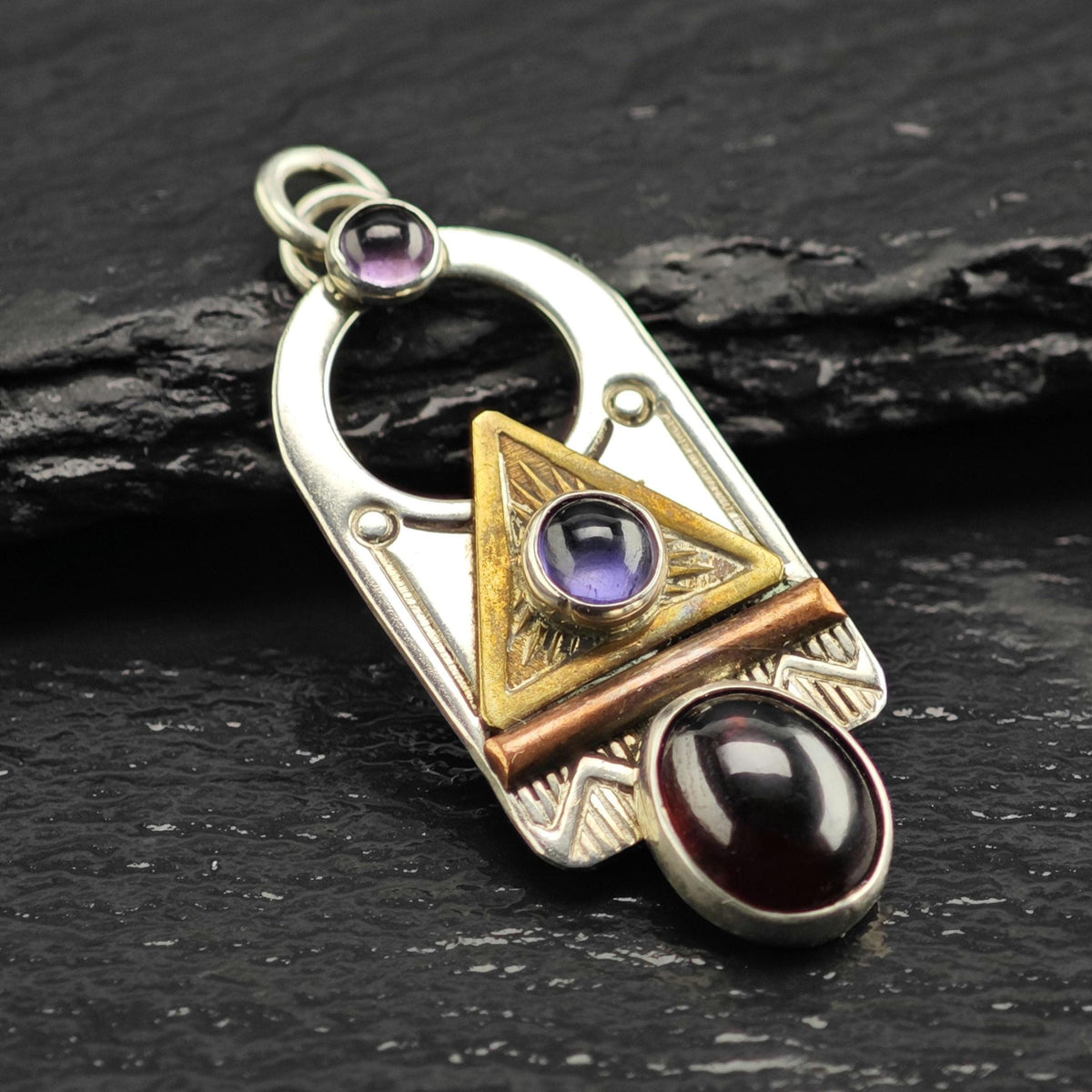 Garnet & Amethyst Mixed Metal Sterling Silver Pendant P3117
