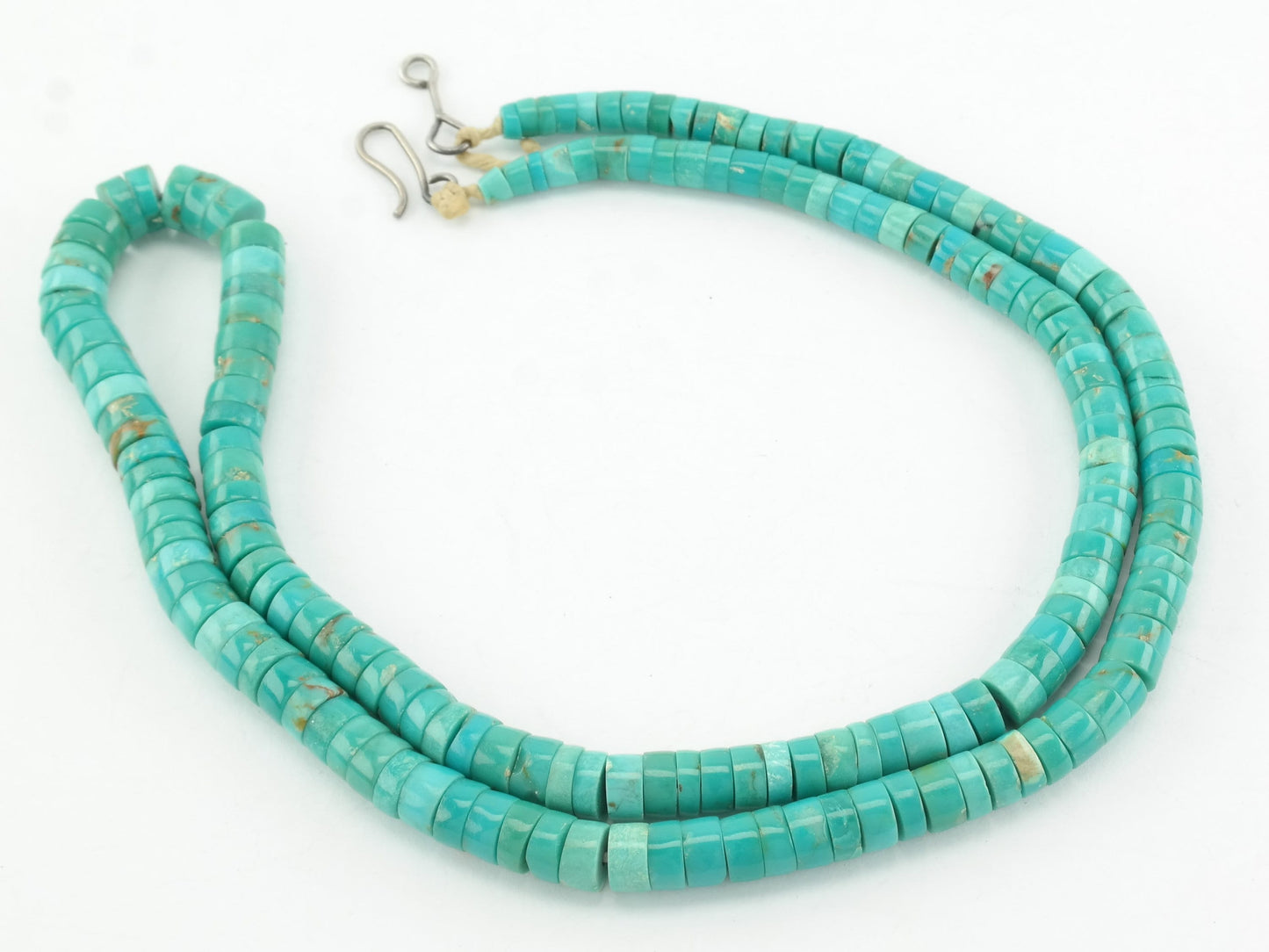 Vintage Blue Turquoise, Graduating Heishi Bead Necklace Sterling Silver