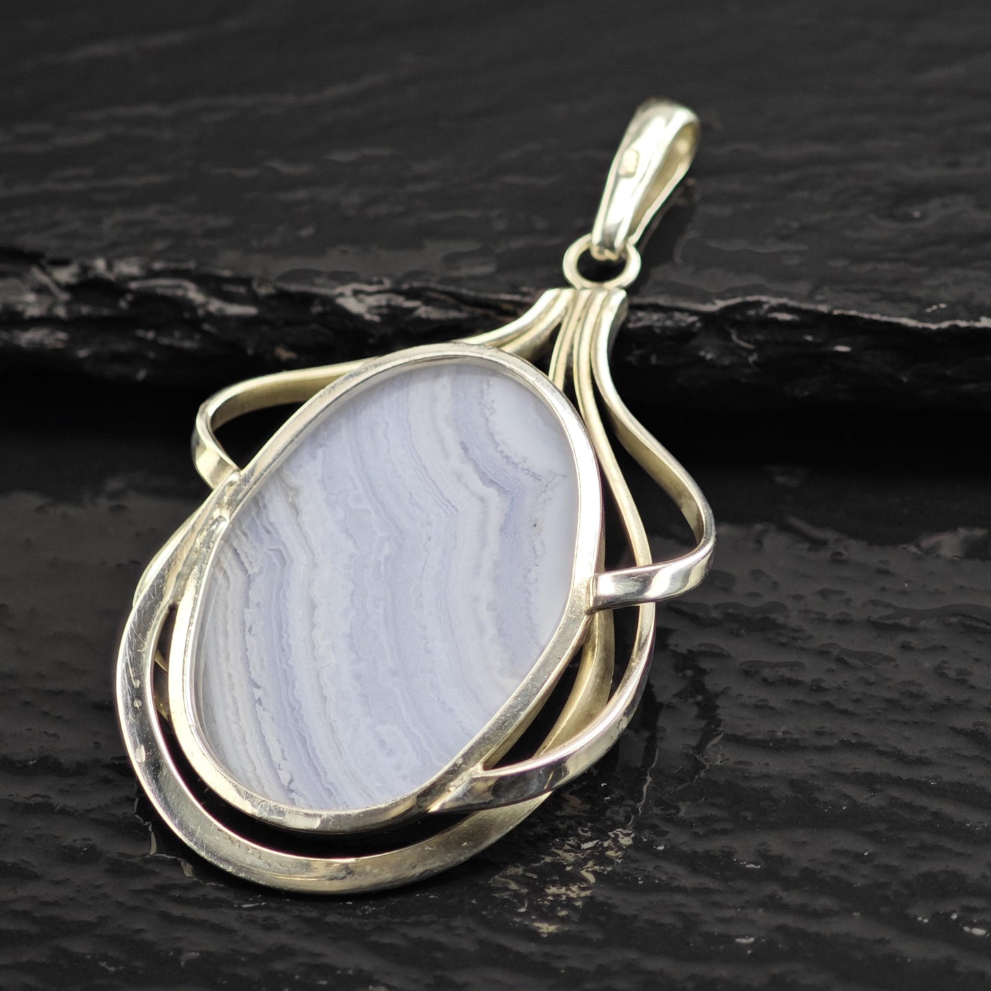 Blue Lace Agate Pendant Sterling Silver P3058
