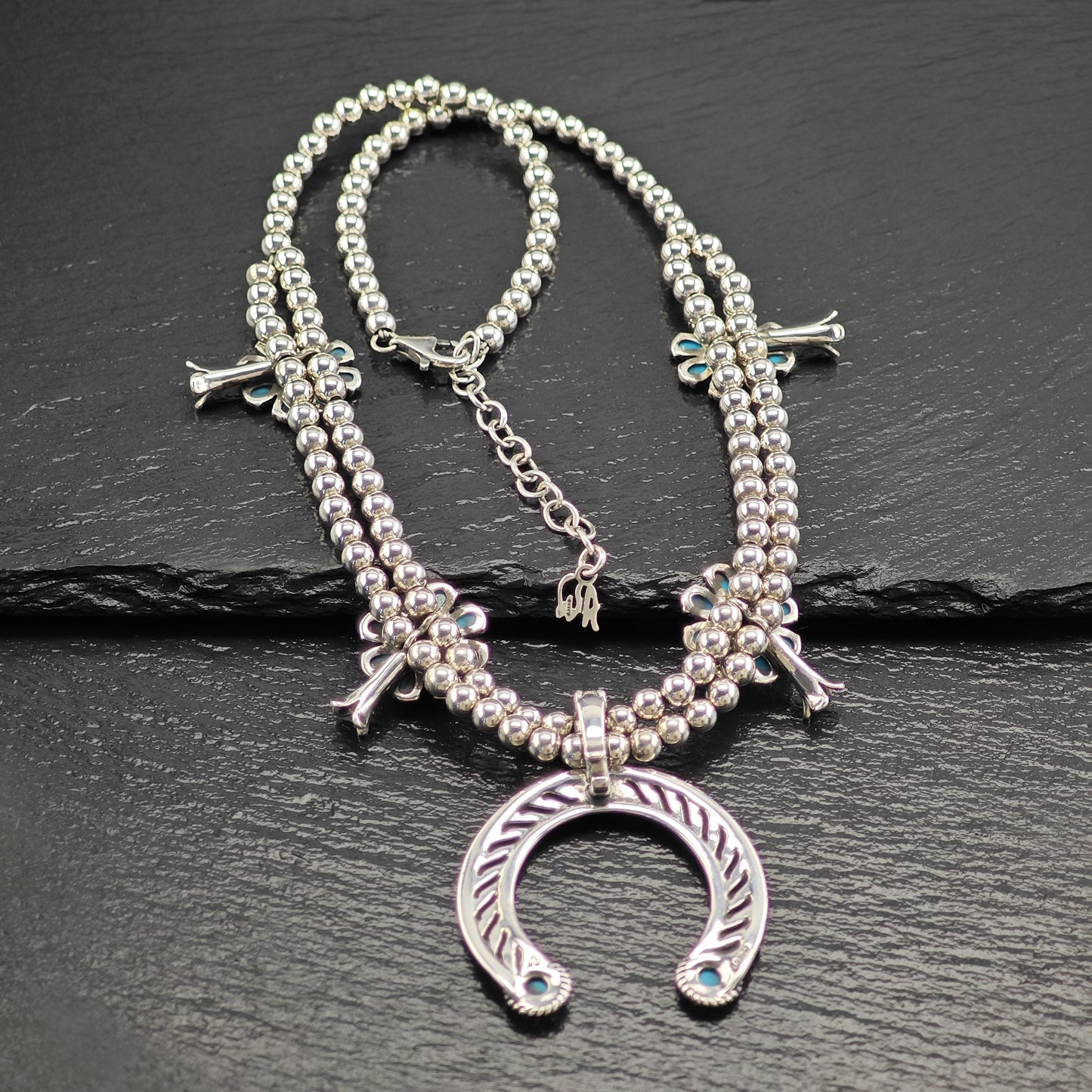 Carolyn Pollack Sterling Silver Squash Blossom Necklace with Removable Blue Turquoise Pendant