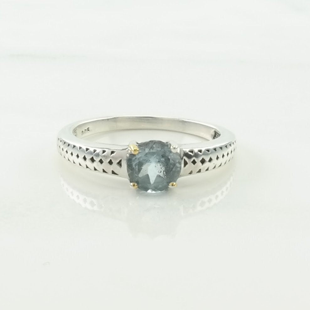 Vintage Sterling Silver Ring Topaz Solitaire Blue Size 7