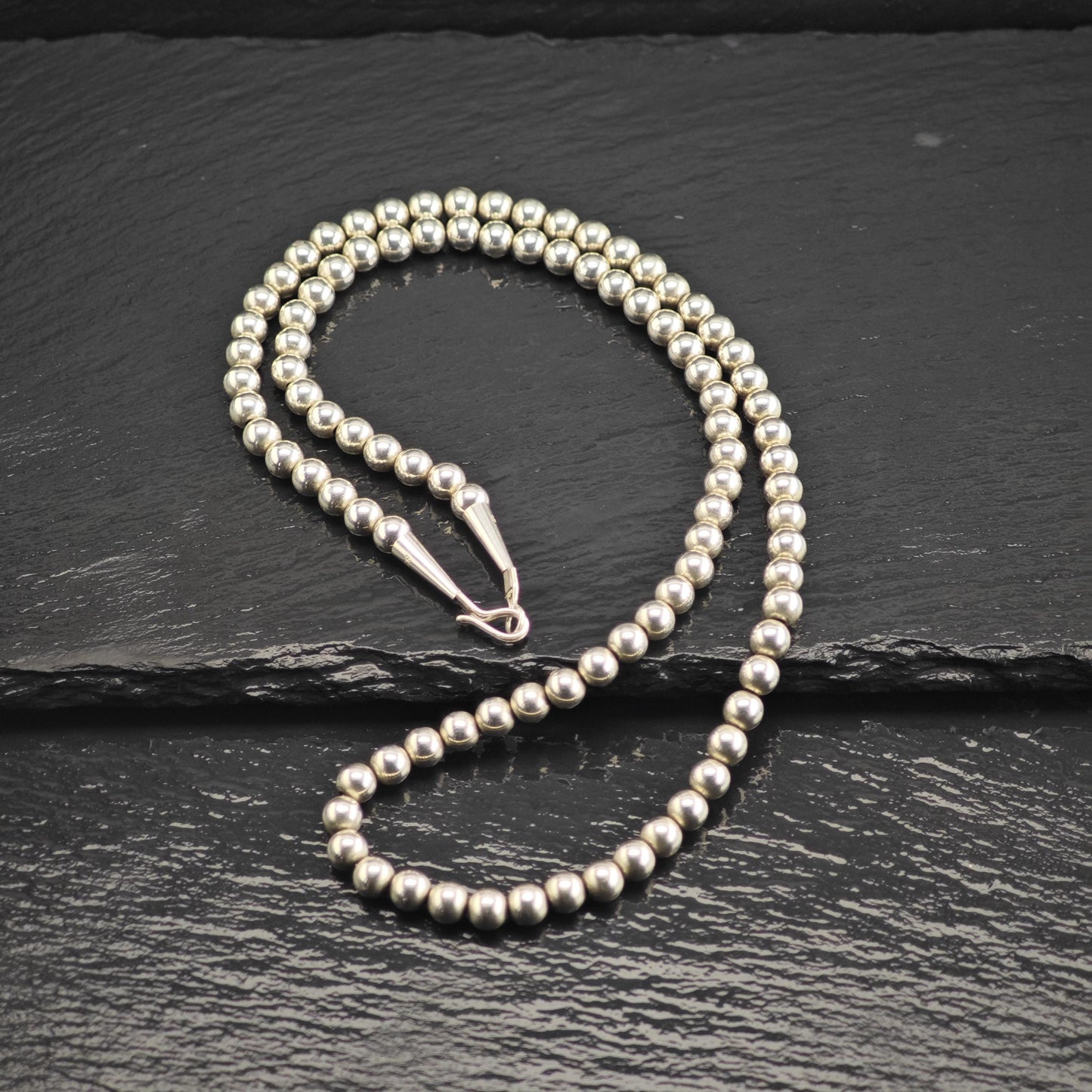 6mm Seamless Beads Sterling Silver Beaded Necklace N2771