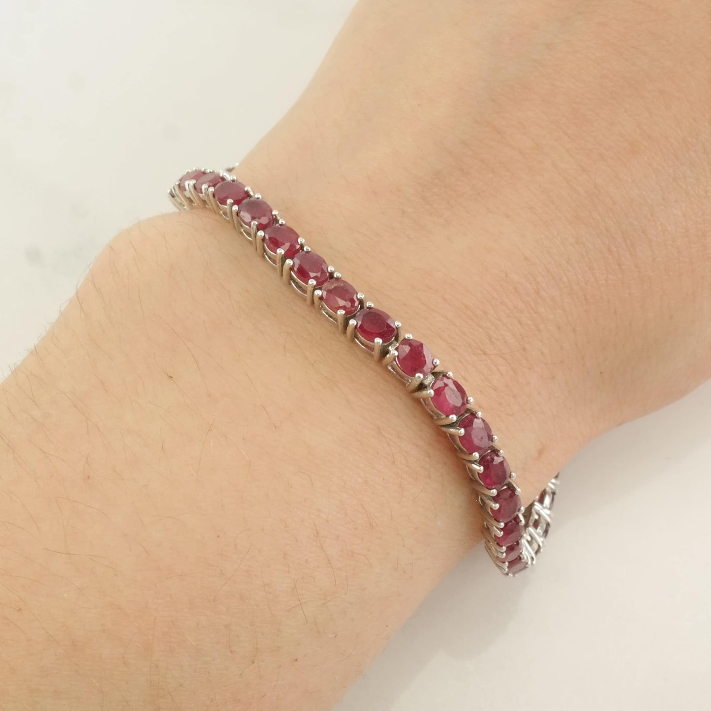 Sterling Silver Tennis Bracelet Lead Glass Filled Ruby