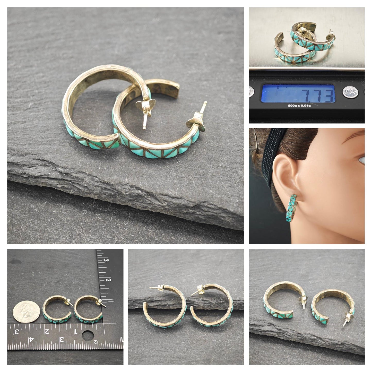 Choice of Zuni Inlay, Native American Sterling Silver Stud/Hoop Earrings