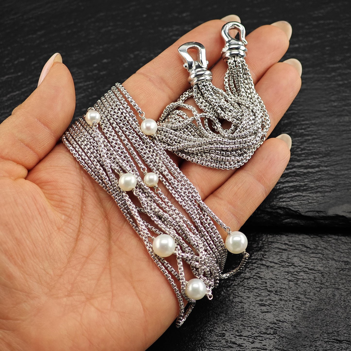 David Yurman Multi-Strand 18" Pearl Necklace Sterling Silver
