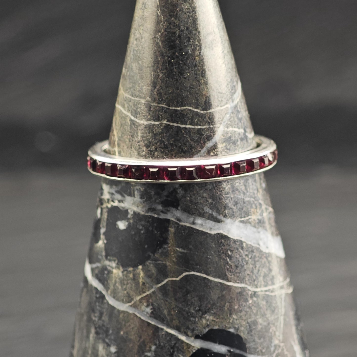 Art Deco Red Paste Band Sterling Silver Ring Sz 8 R6687
