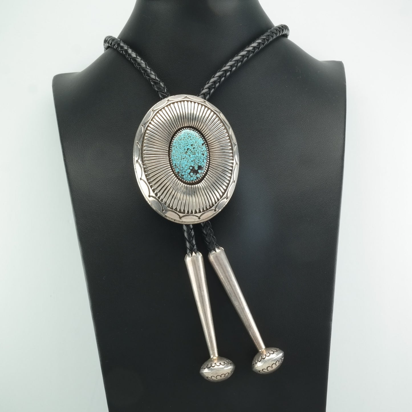 Sterling Silver Blue Turquoise Spiderweb, Indian Mountain Bolo Tie Necklace