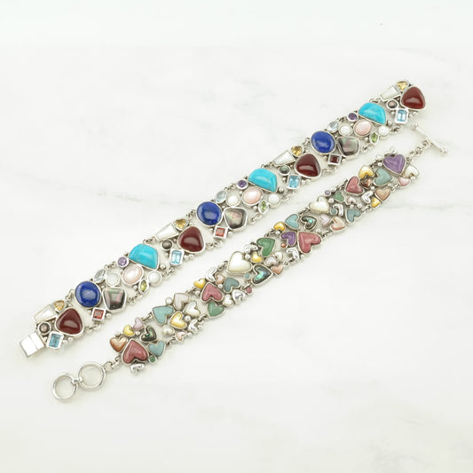 Choice of Vintage Sterling Silver Link/T-Bar Bracelet Multi Stone Cluster, Maximalist