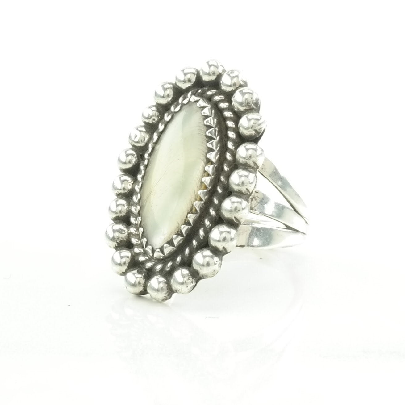 Native American Silver Ring MOP Sterling White Size 6 1/2