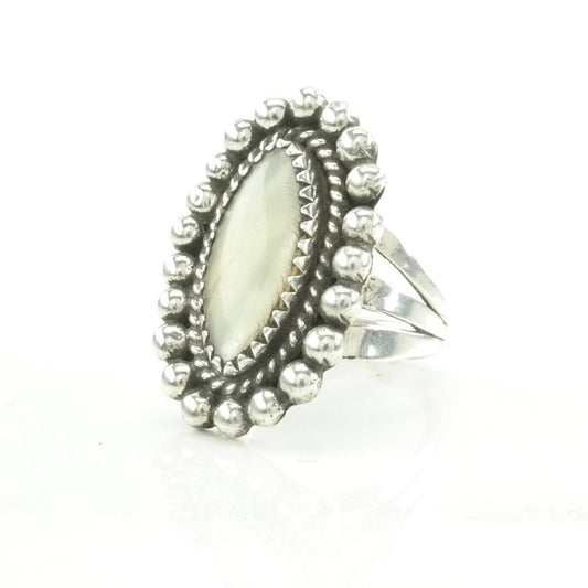 Native American Silver Ring MOP Sterling White Size 6 1/2