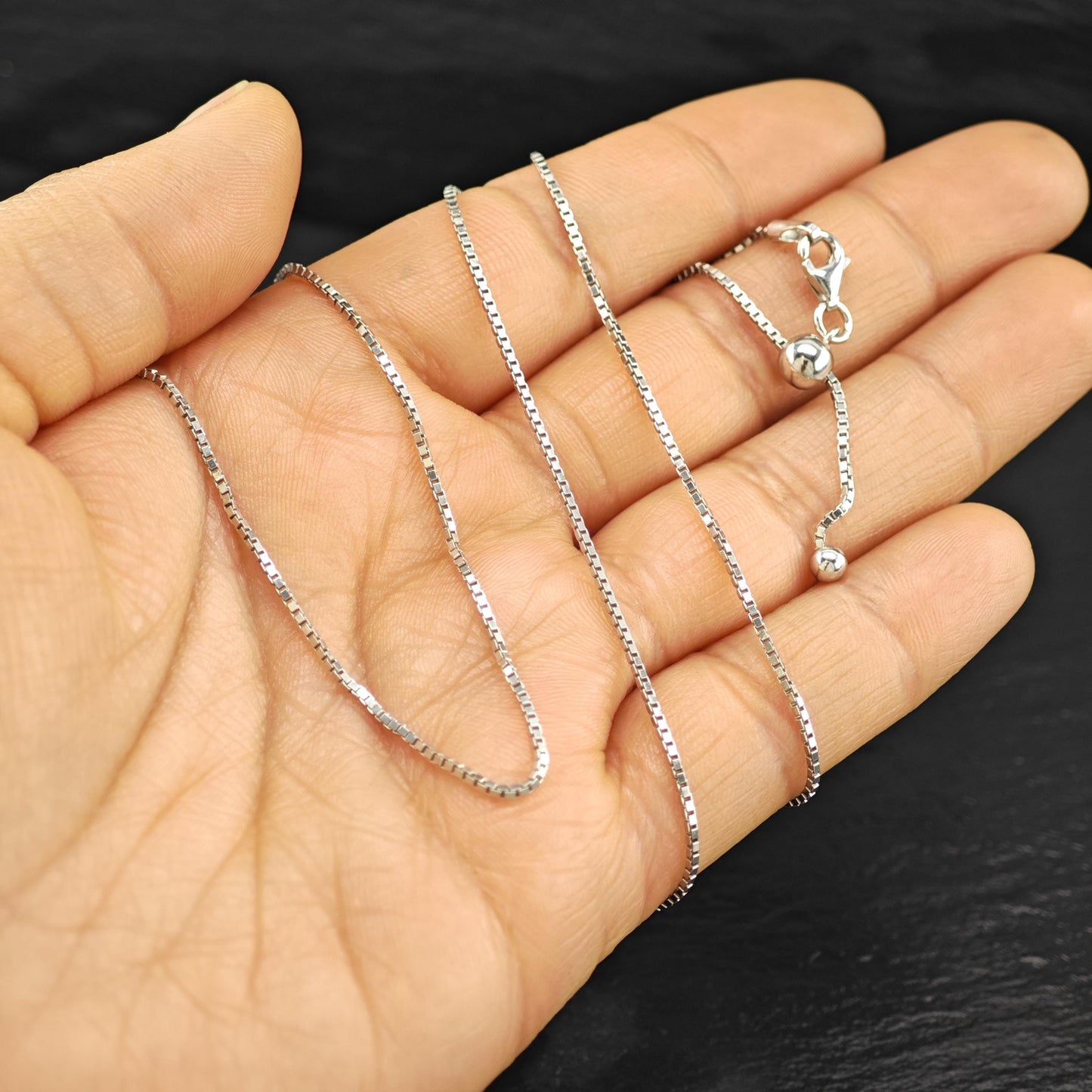 Adjustable slider Box Chain Sterling Silver Necklace 24" N2629