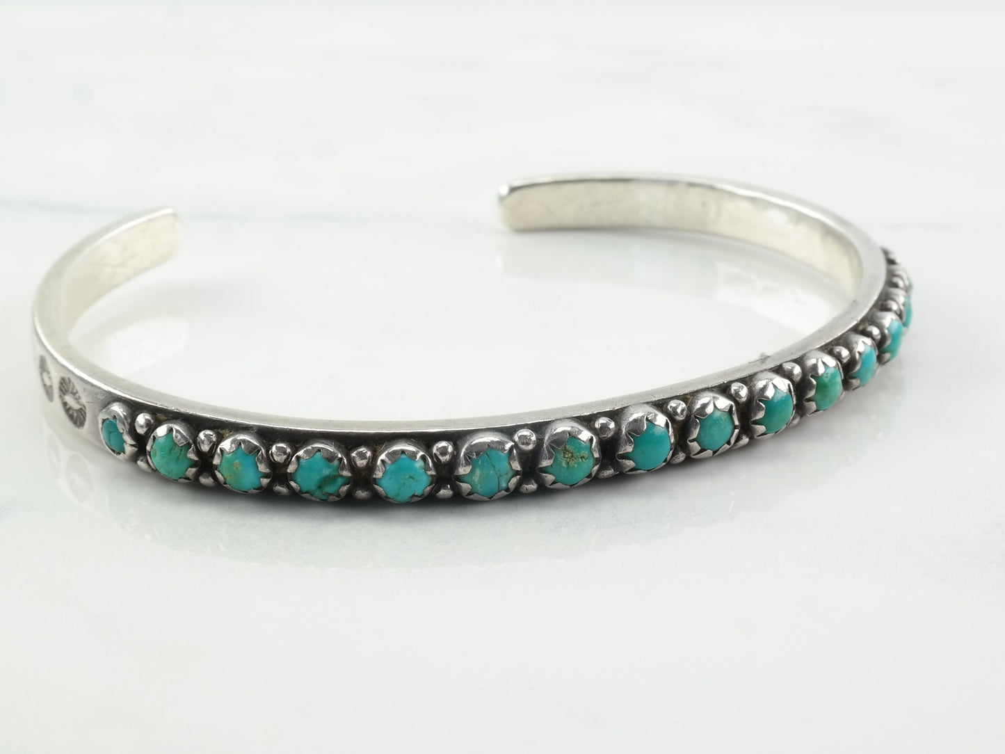 Zuni Sterling Silver Cuff Bracelet Turquoise Stackable Row