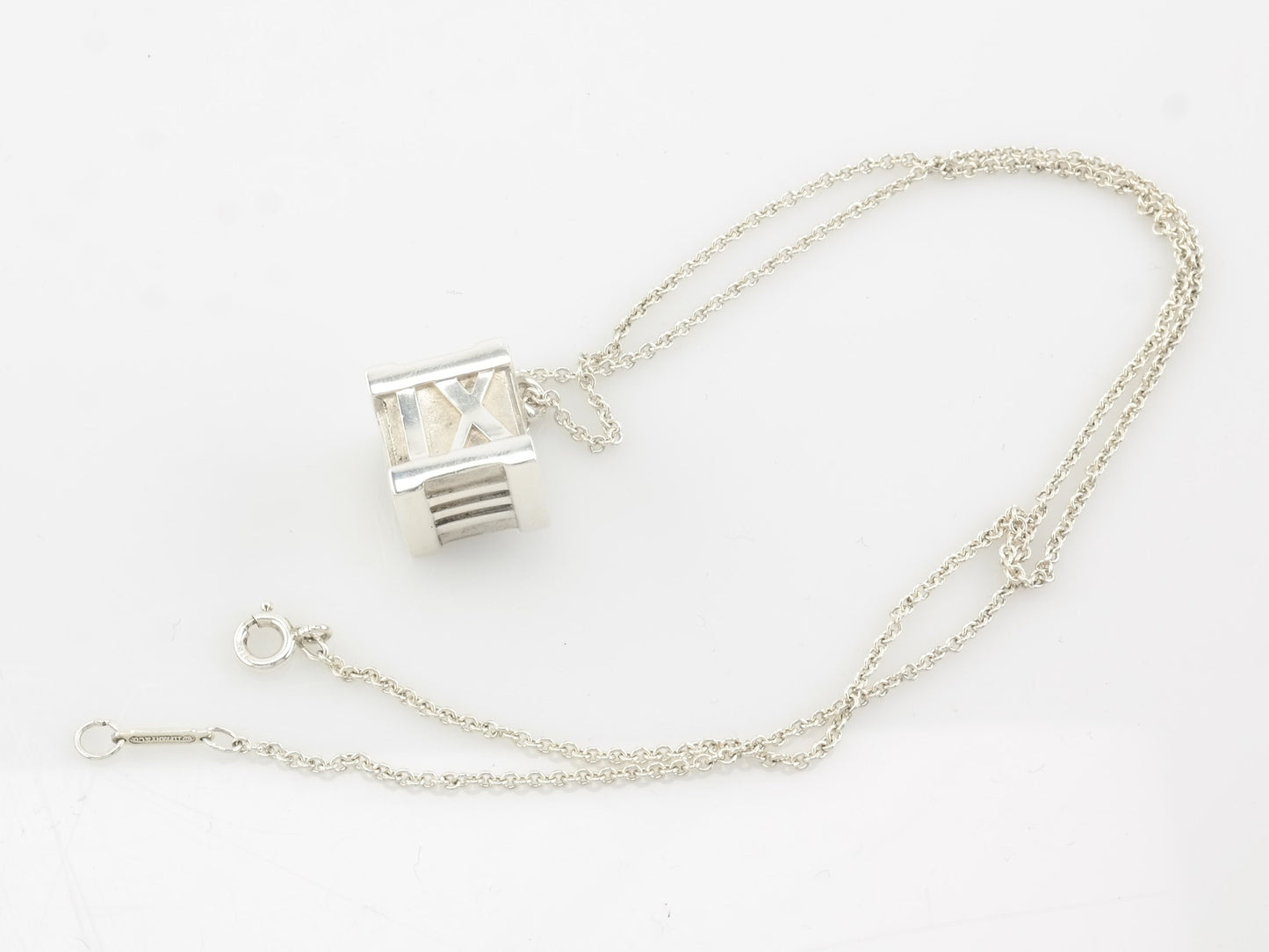 Vintage Tiffany & Co Sterling Silver Large Atlas Cube Necklace