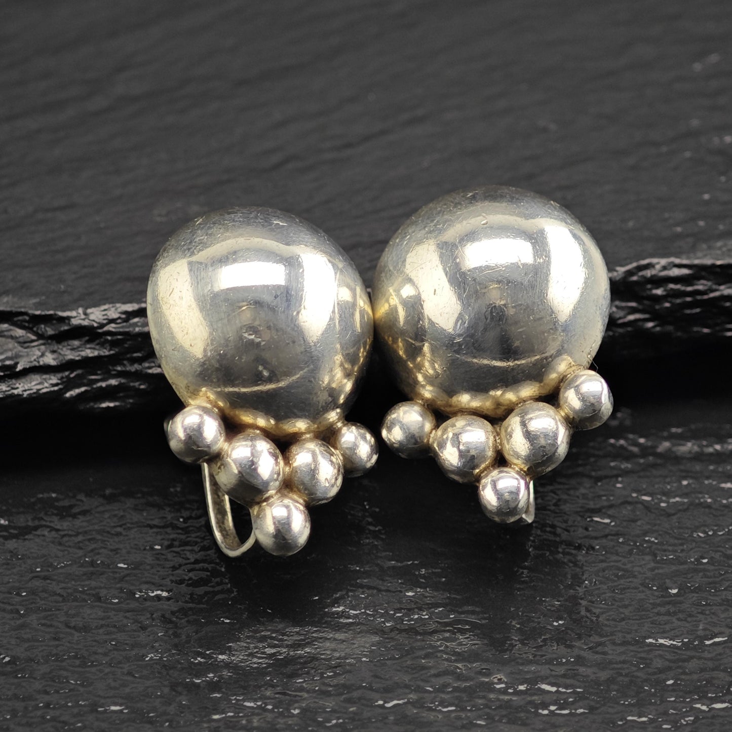 Margot De Taxco Modernist Sterling Silver Screw Back Earrings ER3112