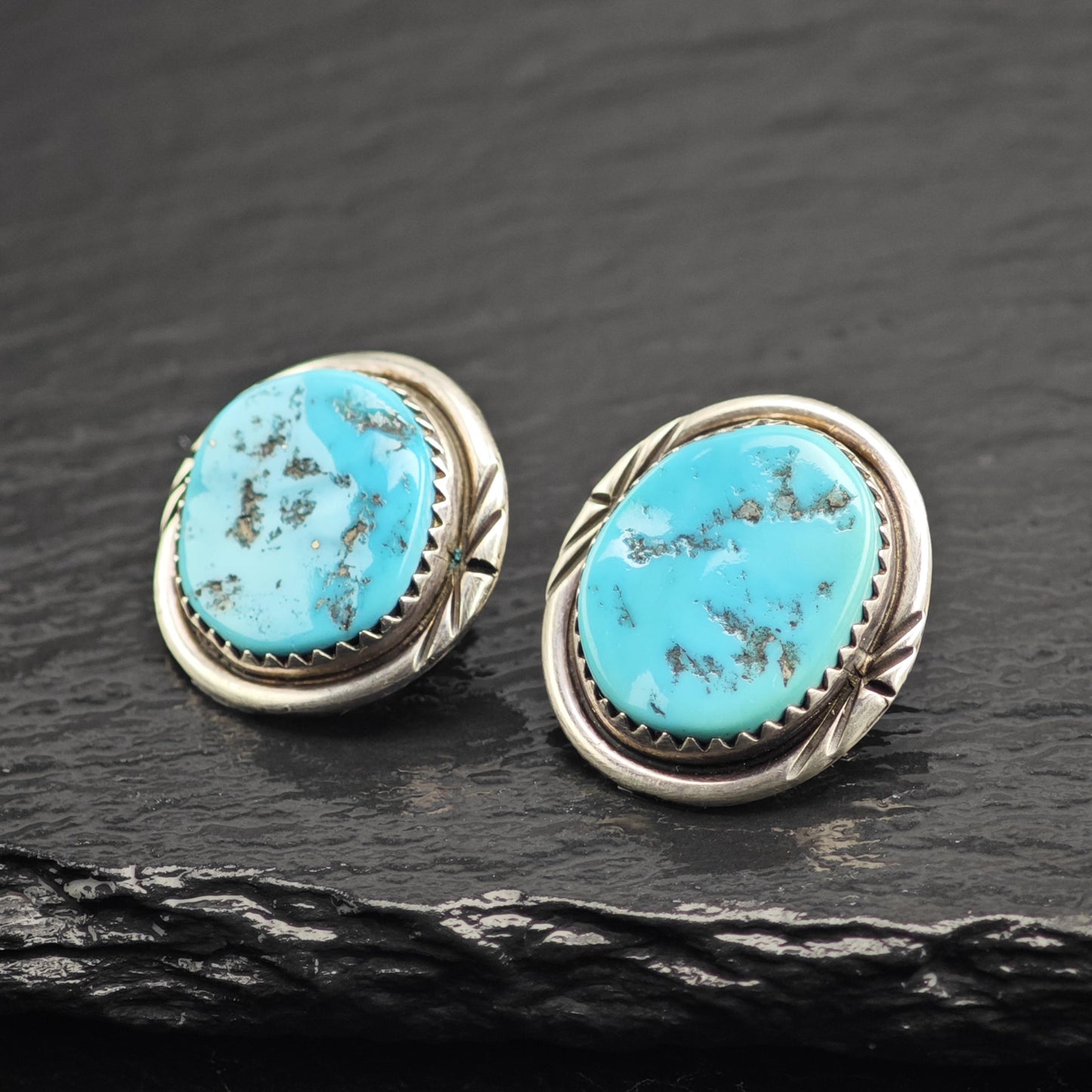 Vintage Native American Sleeping Beauty Turquoise Sterling Silver Stud Earrings ER3173
