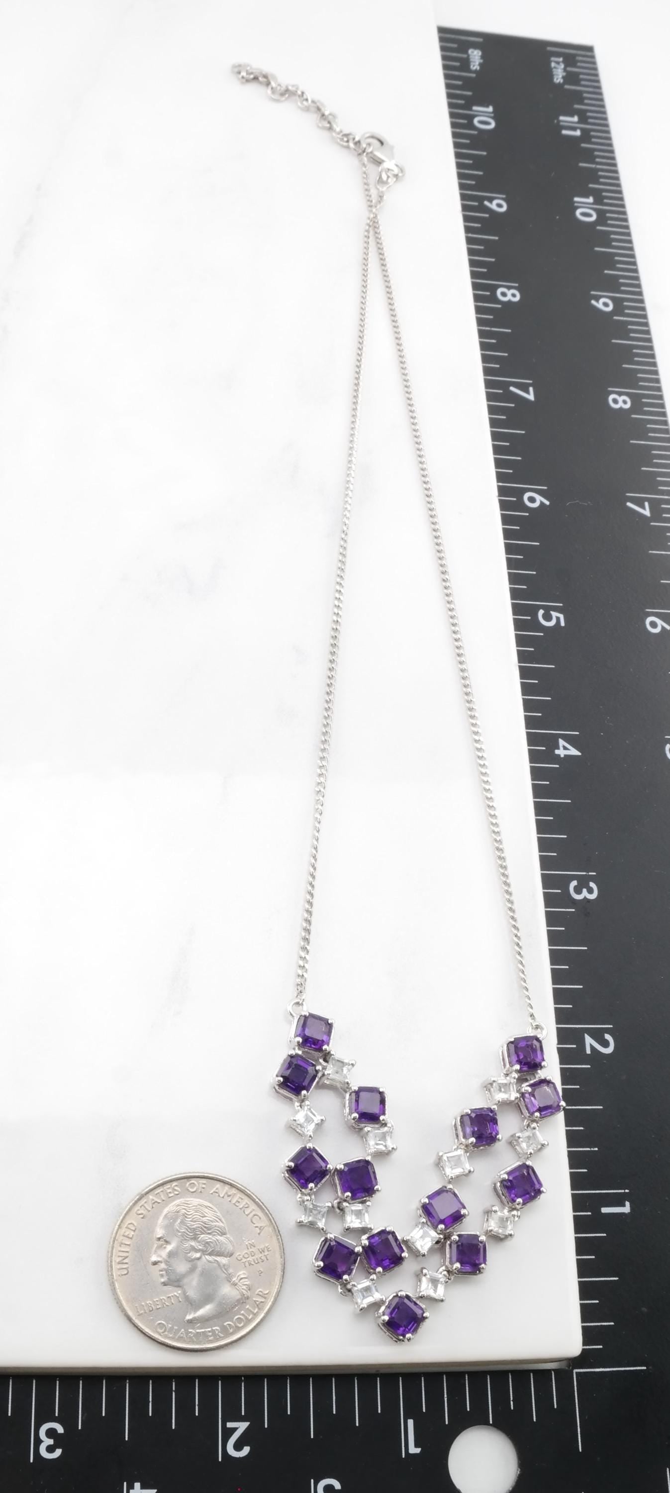 Sterling Silver Amethyst & Topaz Necklace | Geometric Design | Adjustable Length