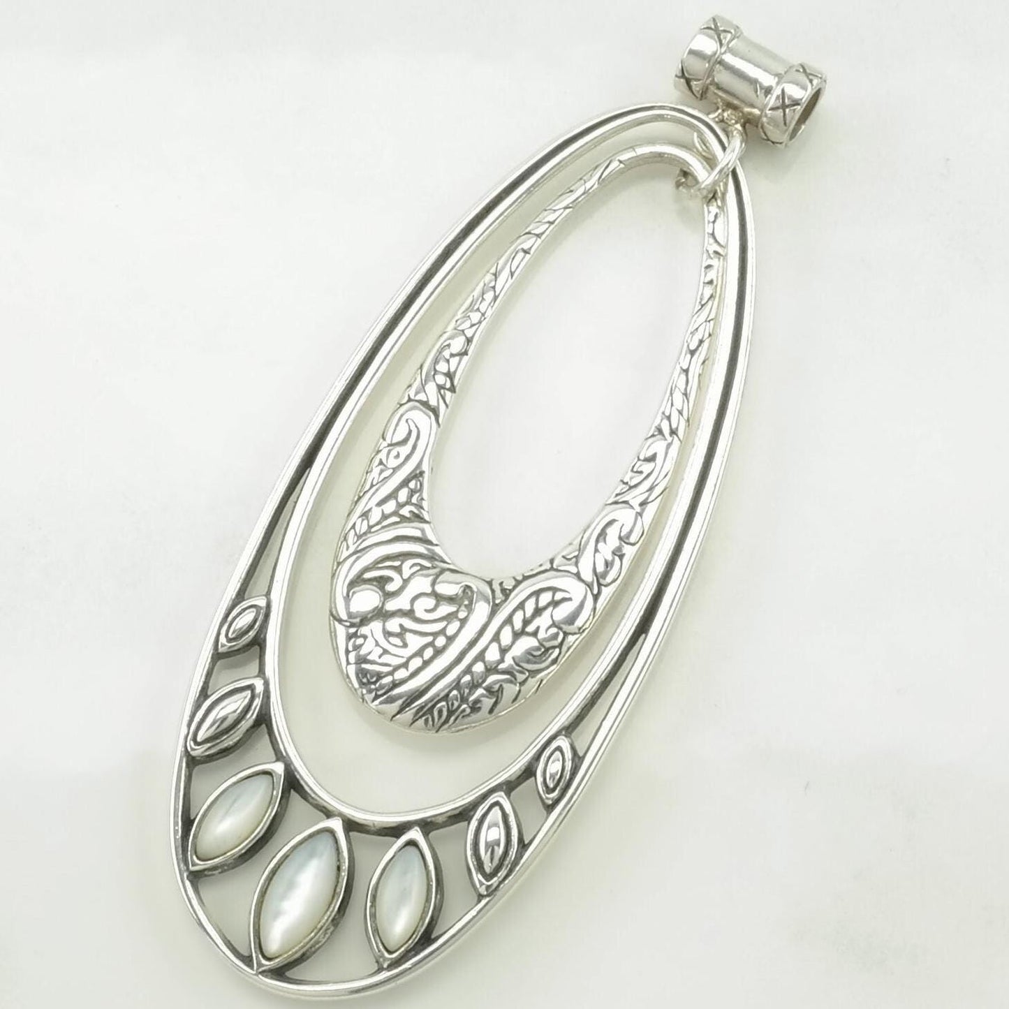 Vintage Carolyn Pollack MOP Floral Scroll Sterling Silver Pendant