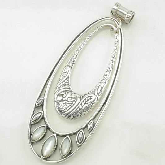 Vintage Carolyn Pollack MOP Floral Scroll Sterling Silver Pendant
