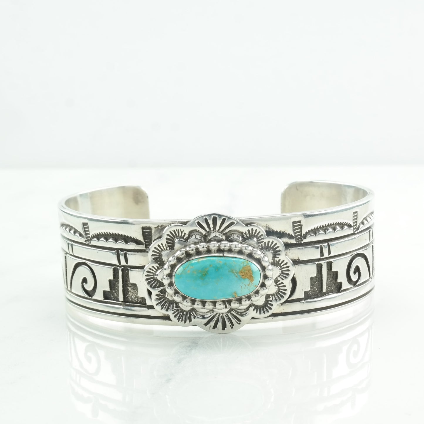 Navajo Sterling Silver Cuff Bracelet Blue Turquoise Overlay