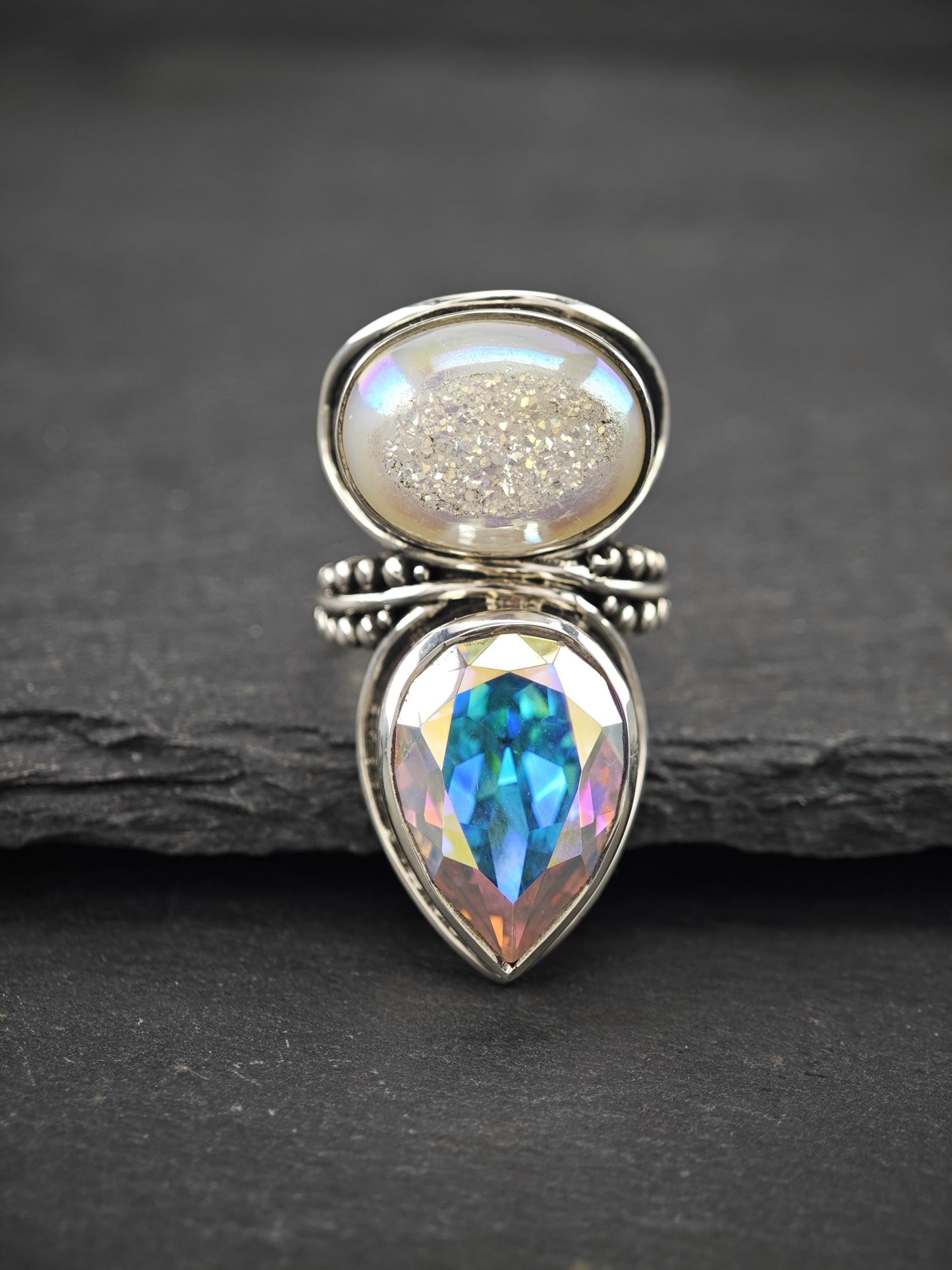 Sajen Rainbow, Druzy Ring Sterling Silver
