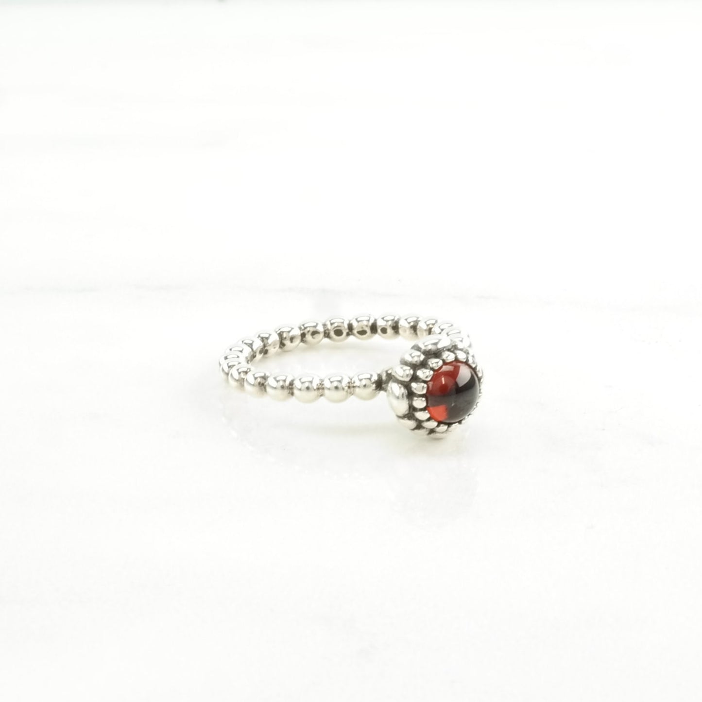 Pandora Silver Ring Garnet Stackable Sterling Red Size 5 1/4