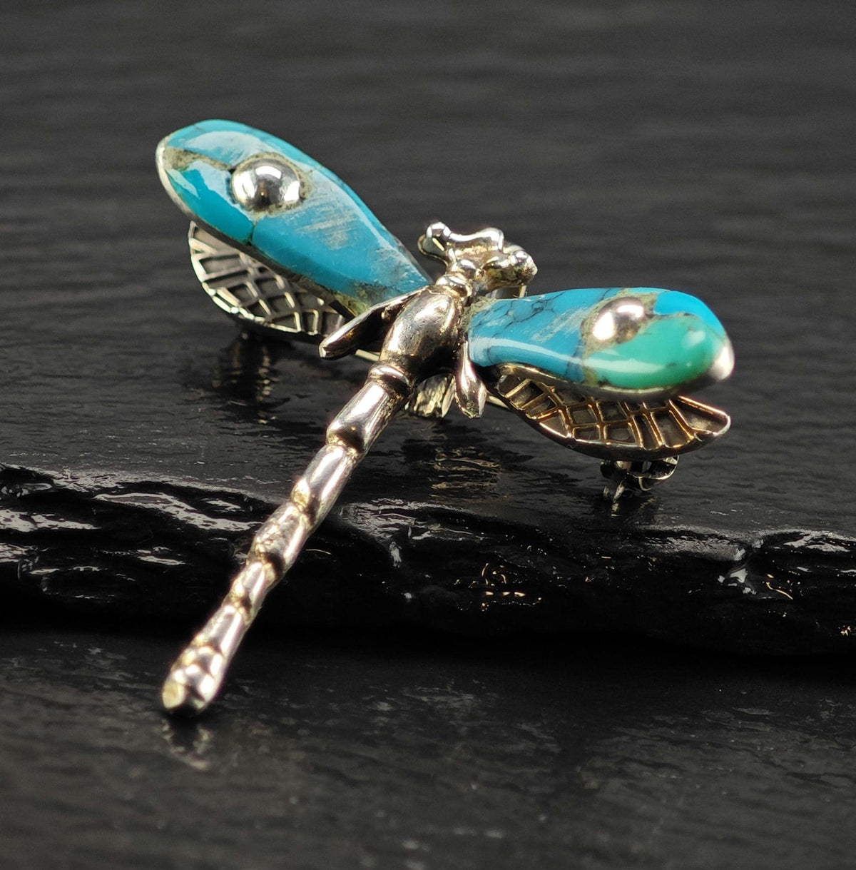 Mexican Silver Turquoise Dragonfly Sterling Silver Brooch/Pin P3165