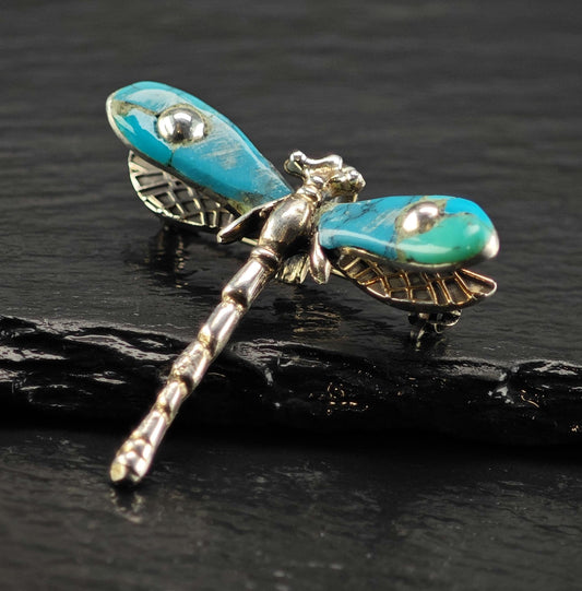 Mexican Silver Turquoise Dragonfly Sterling Silver Brooch/Pin P3165