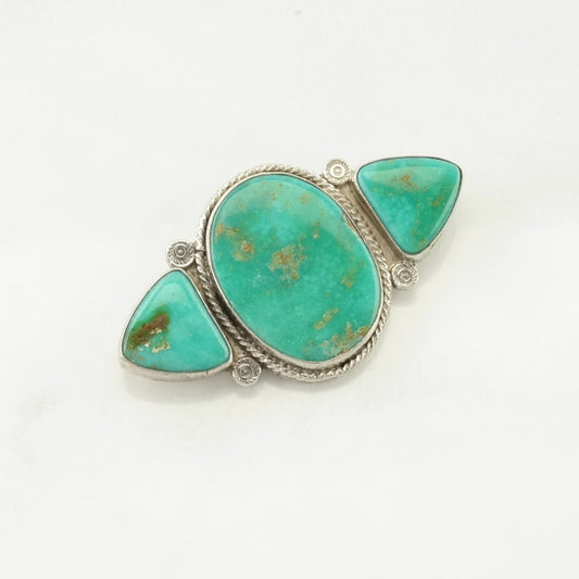 Historic Native American Sterling Silver Brooch Green Royston Turquoise