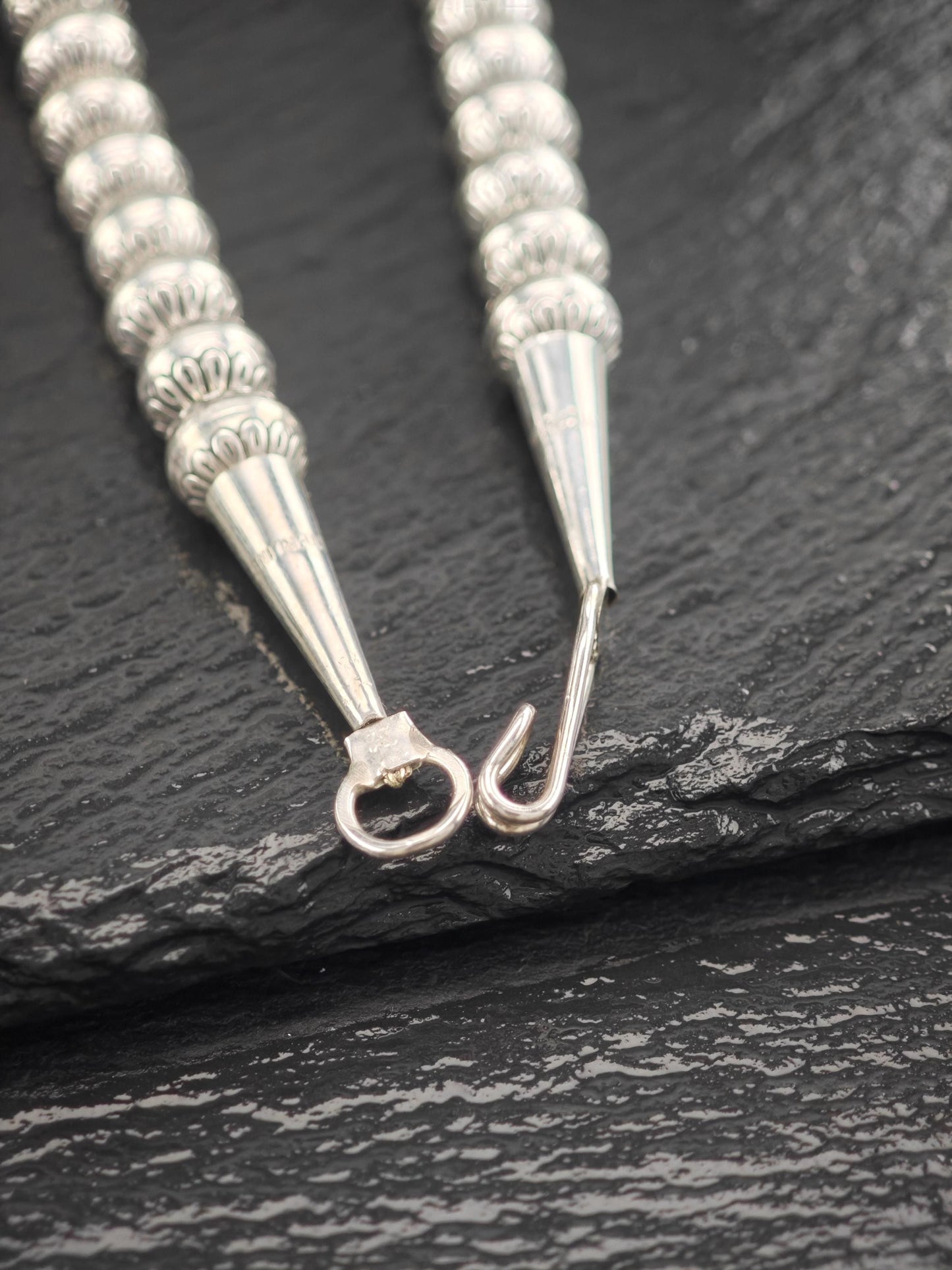 Native 17-8mm, Graduated Stamped Beaded, Necklace Sterling Silver N2512
