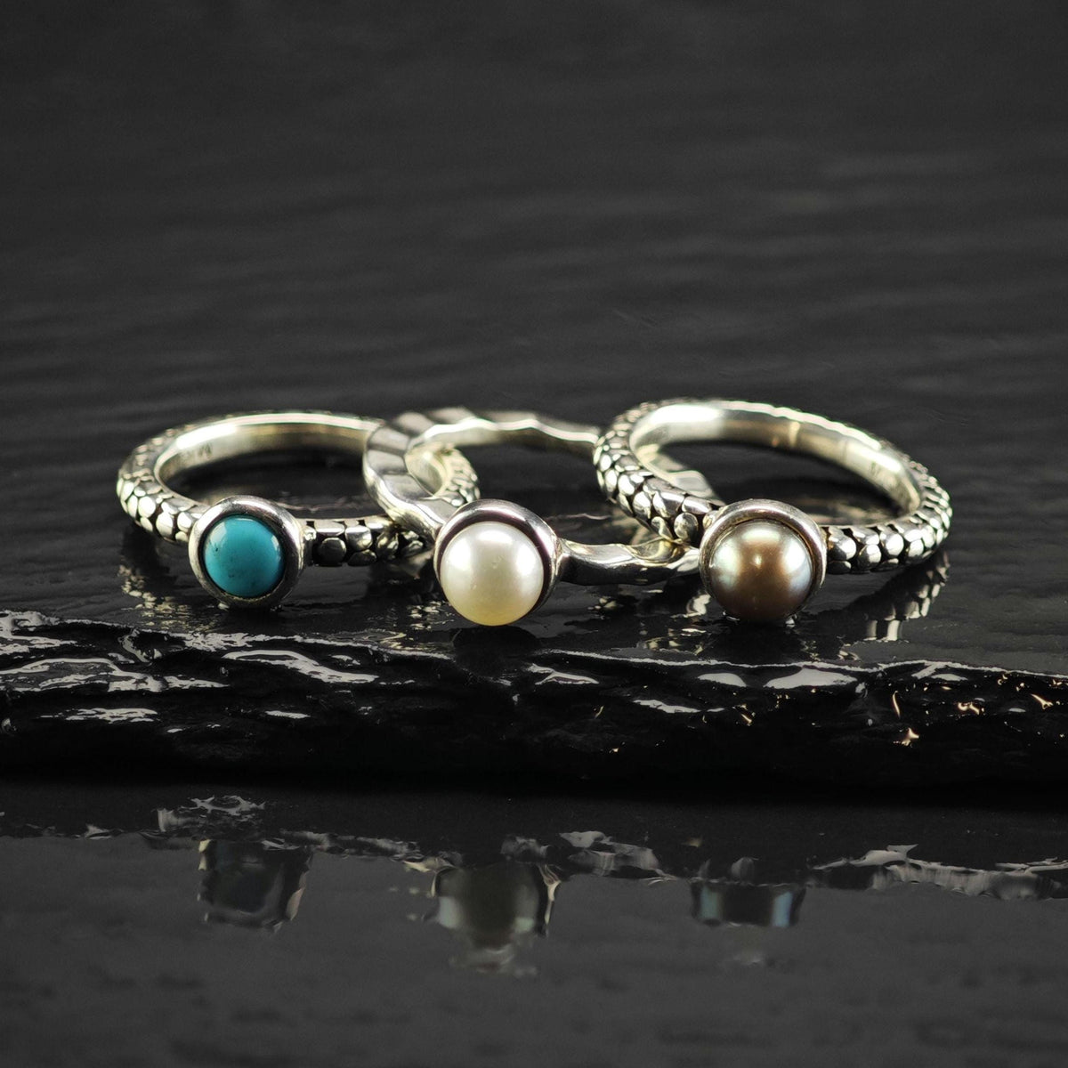 Choice of Michael Dawkins Pearl, Turquoise Sterling Silver Ring Sz 6 R6825