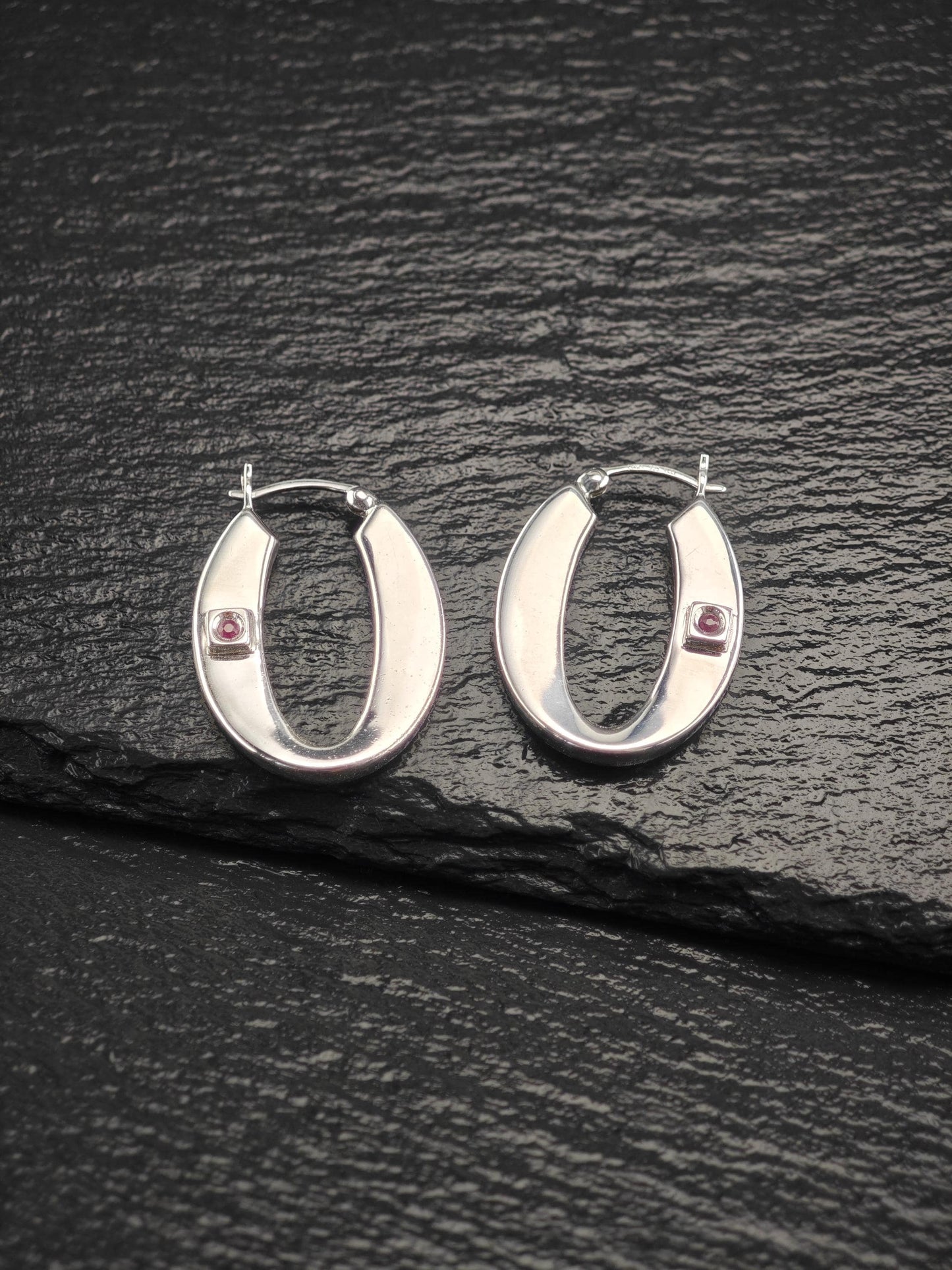 Elle Ruby Hinged Hoop Earrings Sterling Silver