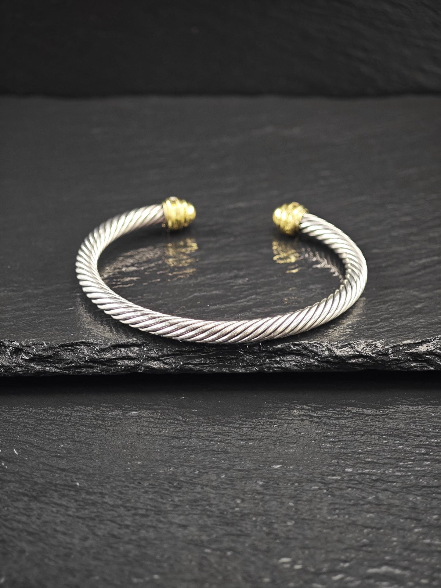 David Yurman 5mm, 18K Gold Accents, Diamond Cuff Bracelet Sterling Silver