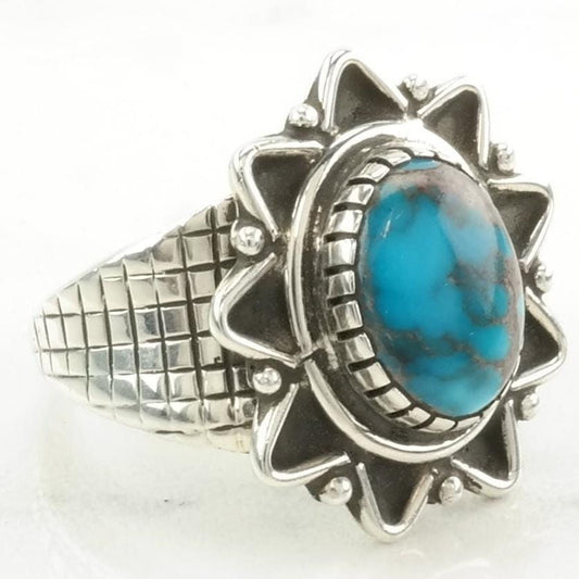 Darrell Cadman Silver Ring High Grade, Turquoise Star Sterling Blue Size 9 1/4