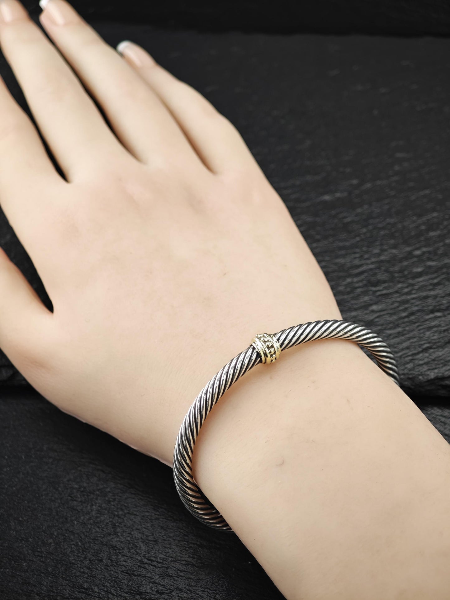 David Yurman 5mm 14K Gold, Single Station Cable Bracelet Sterling Silver