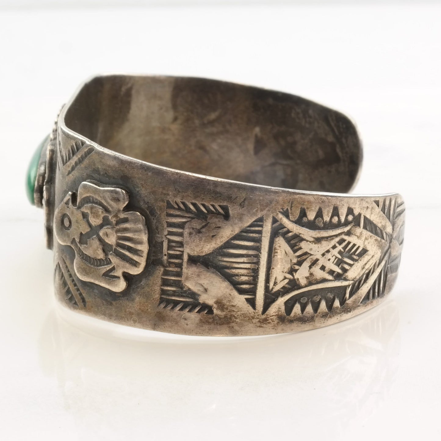 Native American Sterling Silver Cerillos Turquoise Eagle Fred Harvey Era Cuff Bracelet