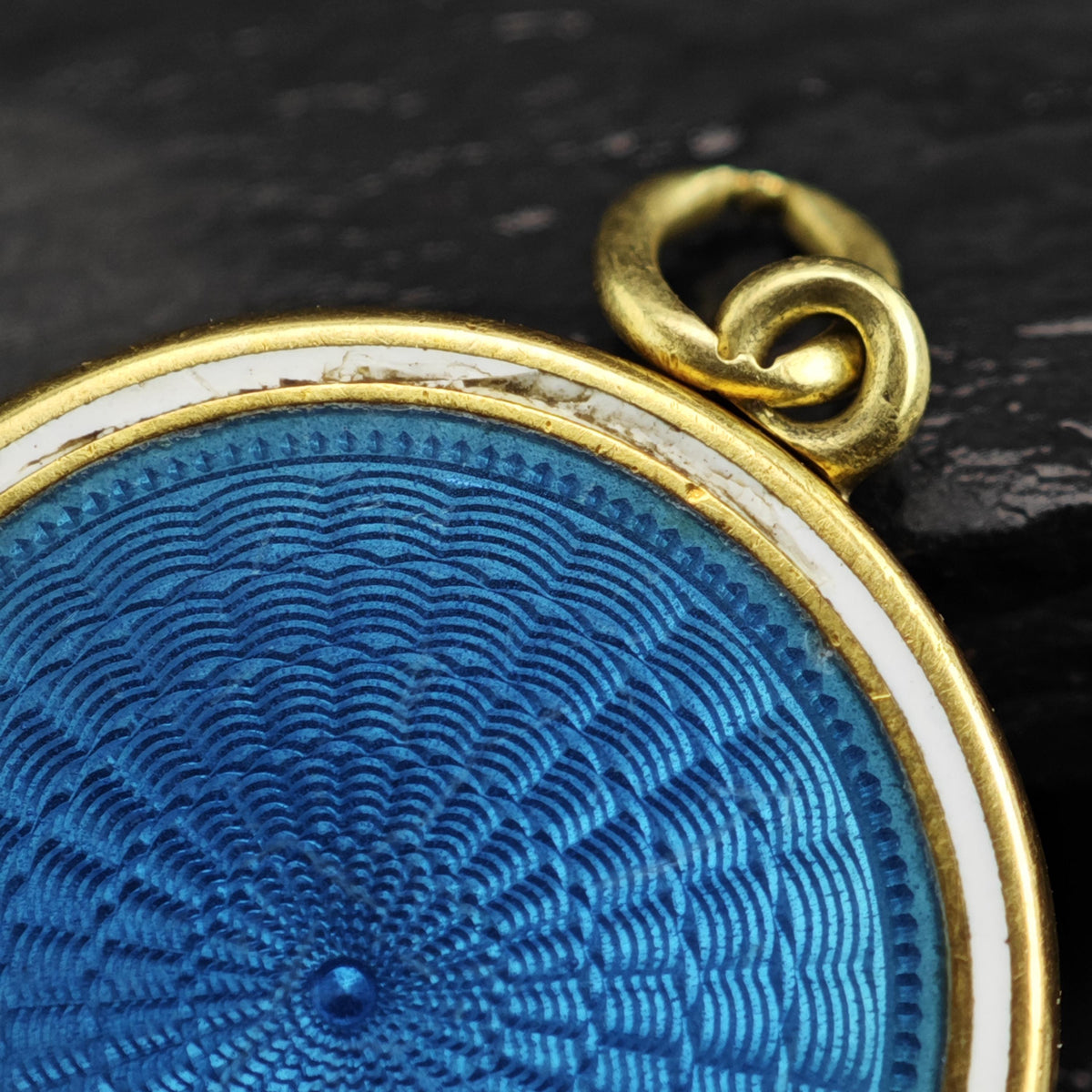Antique Blue Enamel 14K Gold Locket Pendant Engraved R.K. P3105
