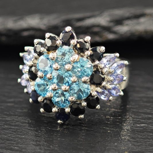Natural Topaz Tanzanite Sapphire Ring Sterling Silver Sz 7 R6147
