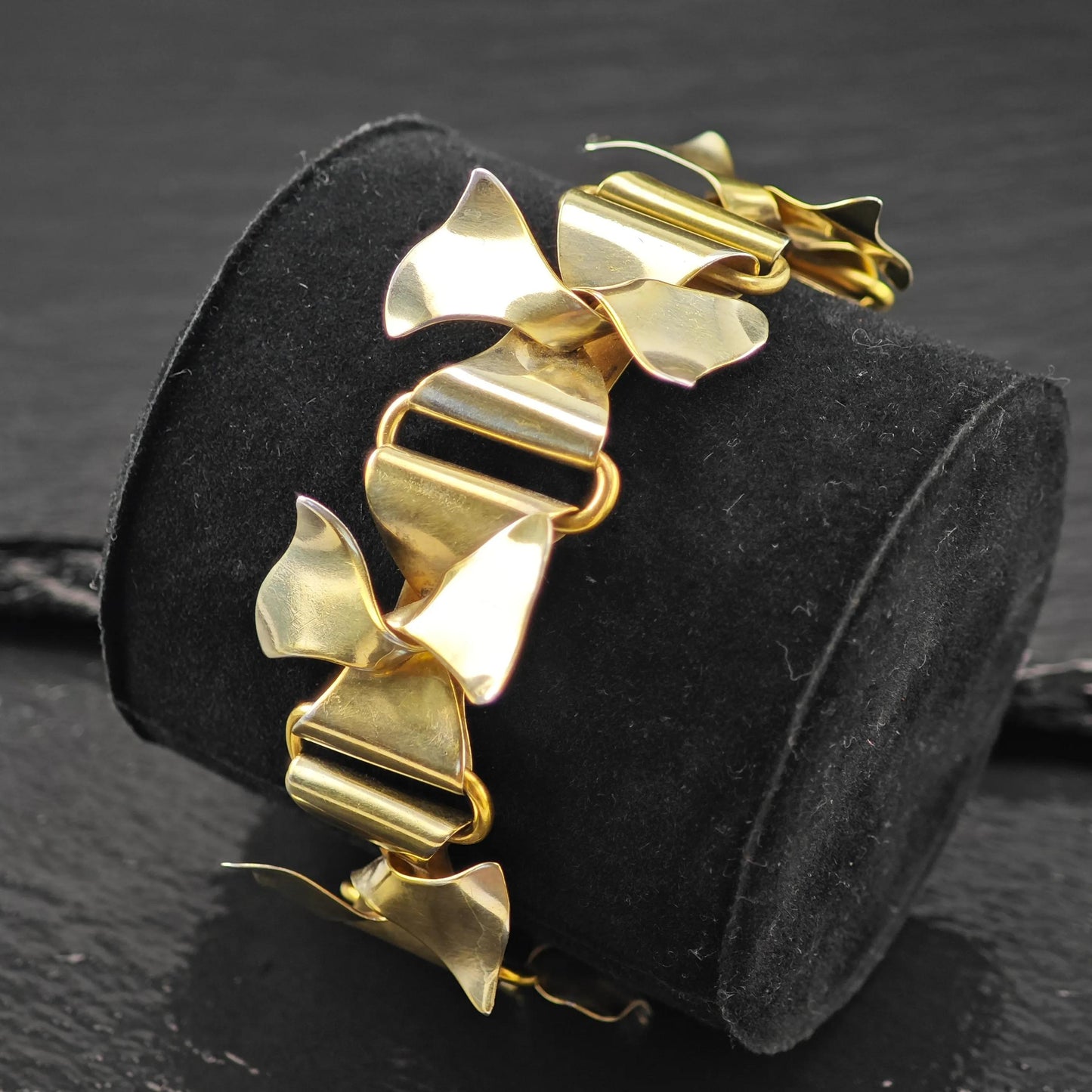 Gold Gilded Floral Link Bracelet Sterling Silver Size 6 3/4"