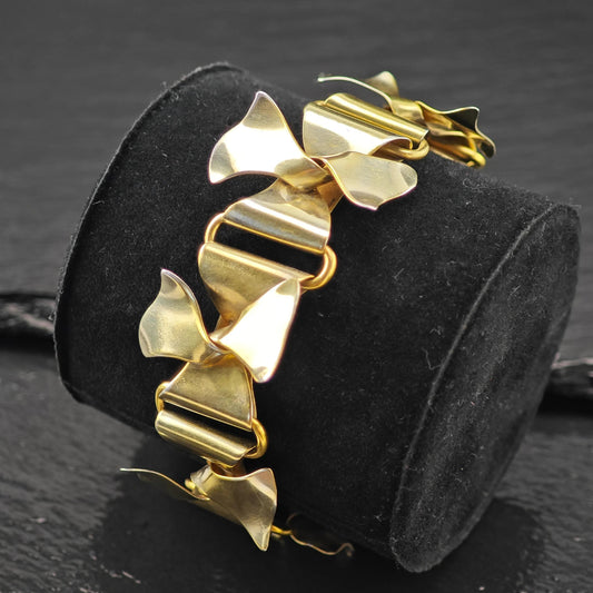 Gold Gilded Floral Link Bracelet Sterling Silver Size 6 3/4"