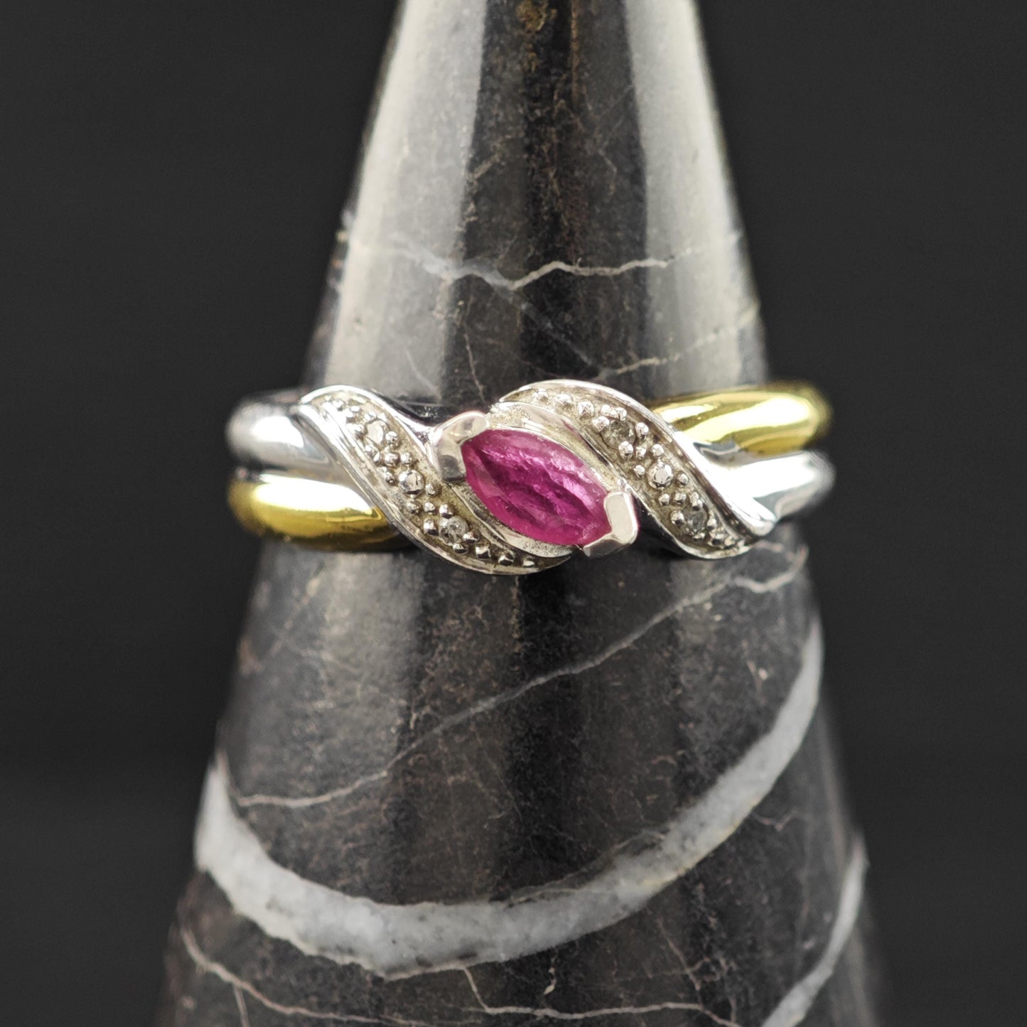 Glass Filled Ruby Gold Plated Accent Ring Sterling Silver Sz 7 3/4 R6231