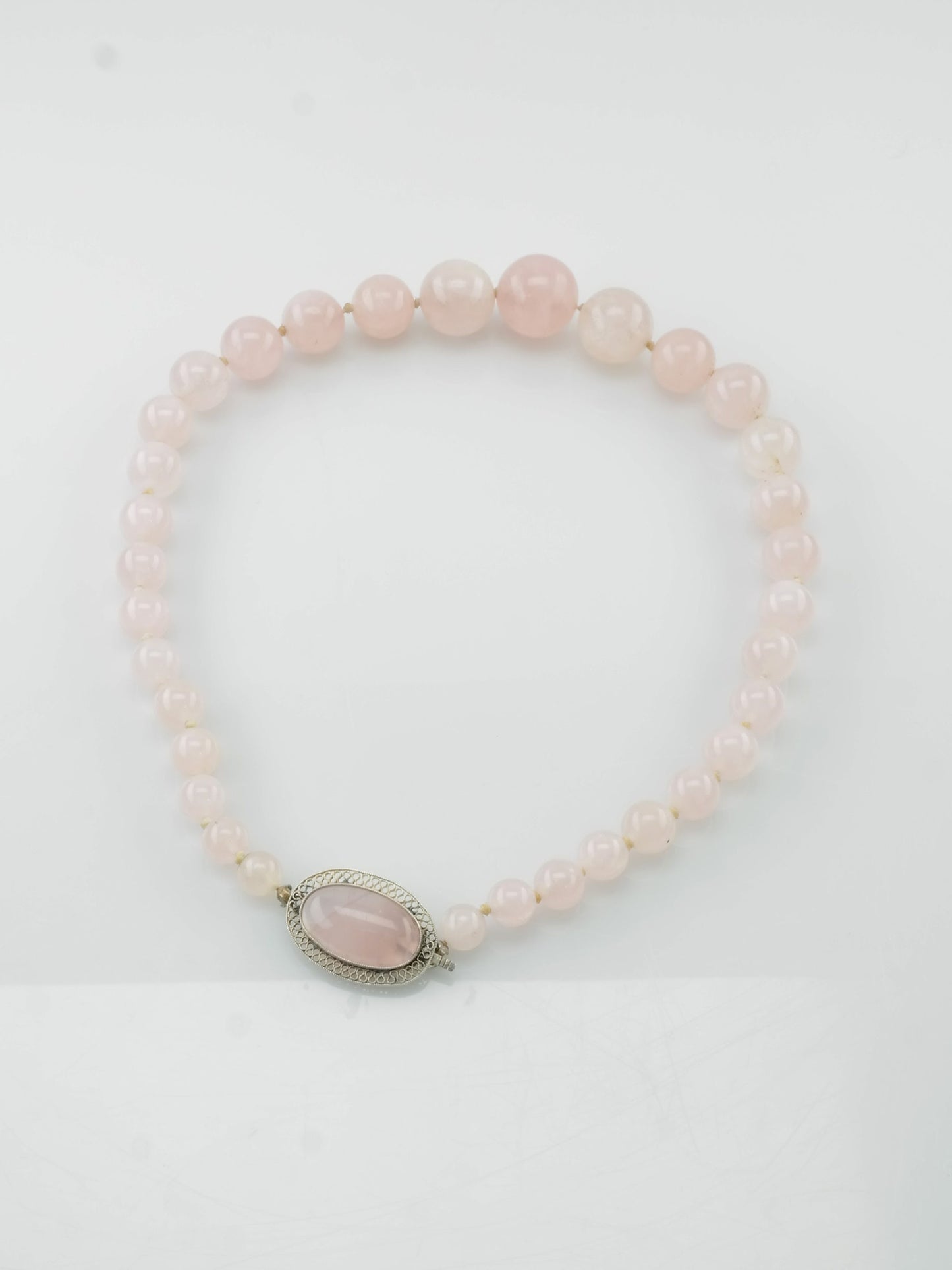 Natural Rose Quartz Filigree Necklace Sterling Silver