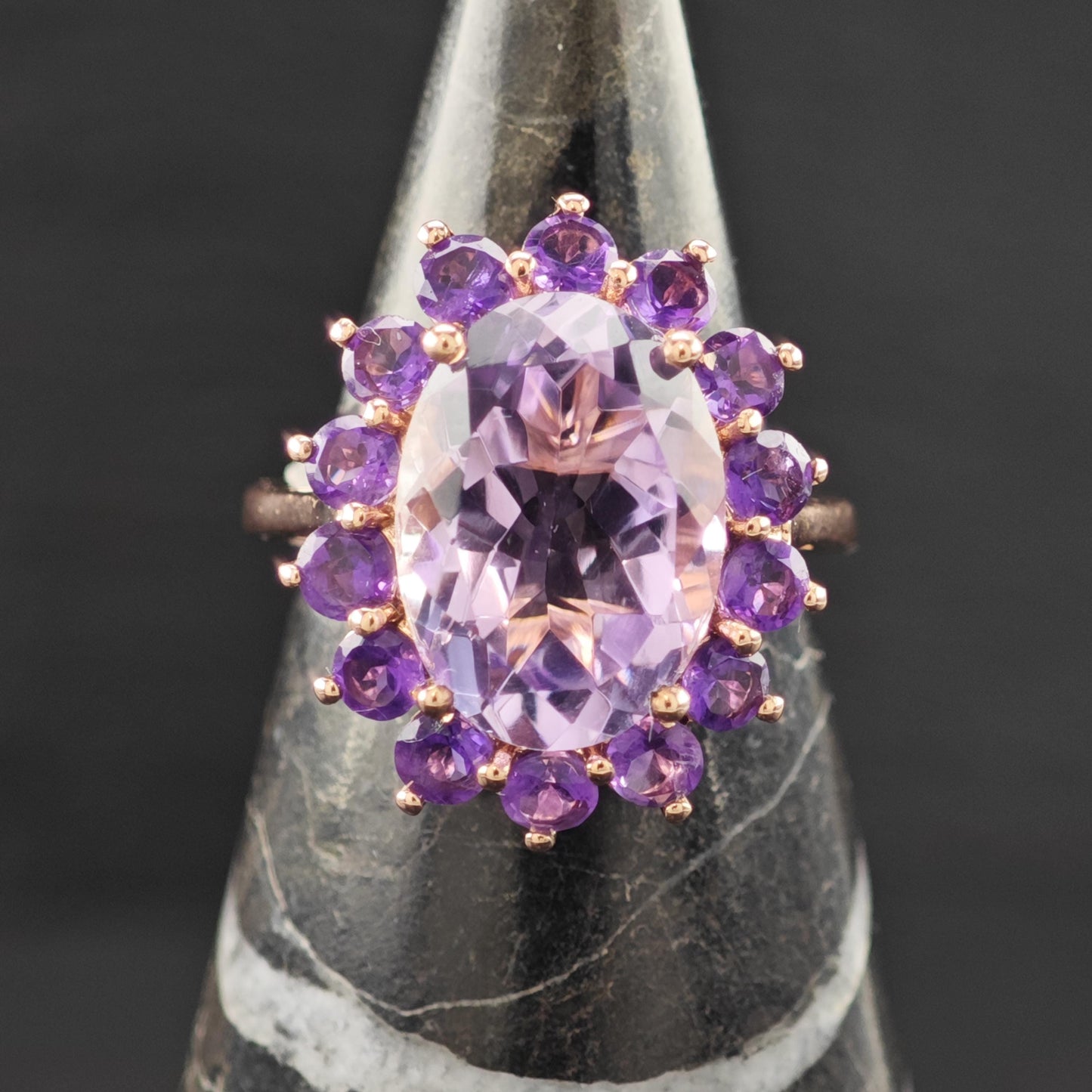 Floral Amethyst 14K Rose Gold Plated Ring Sterling Silver Sz 6 1/4 R6166