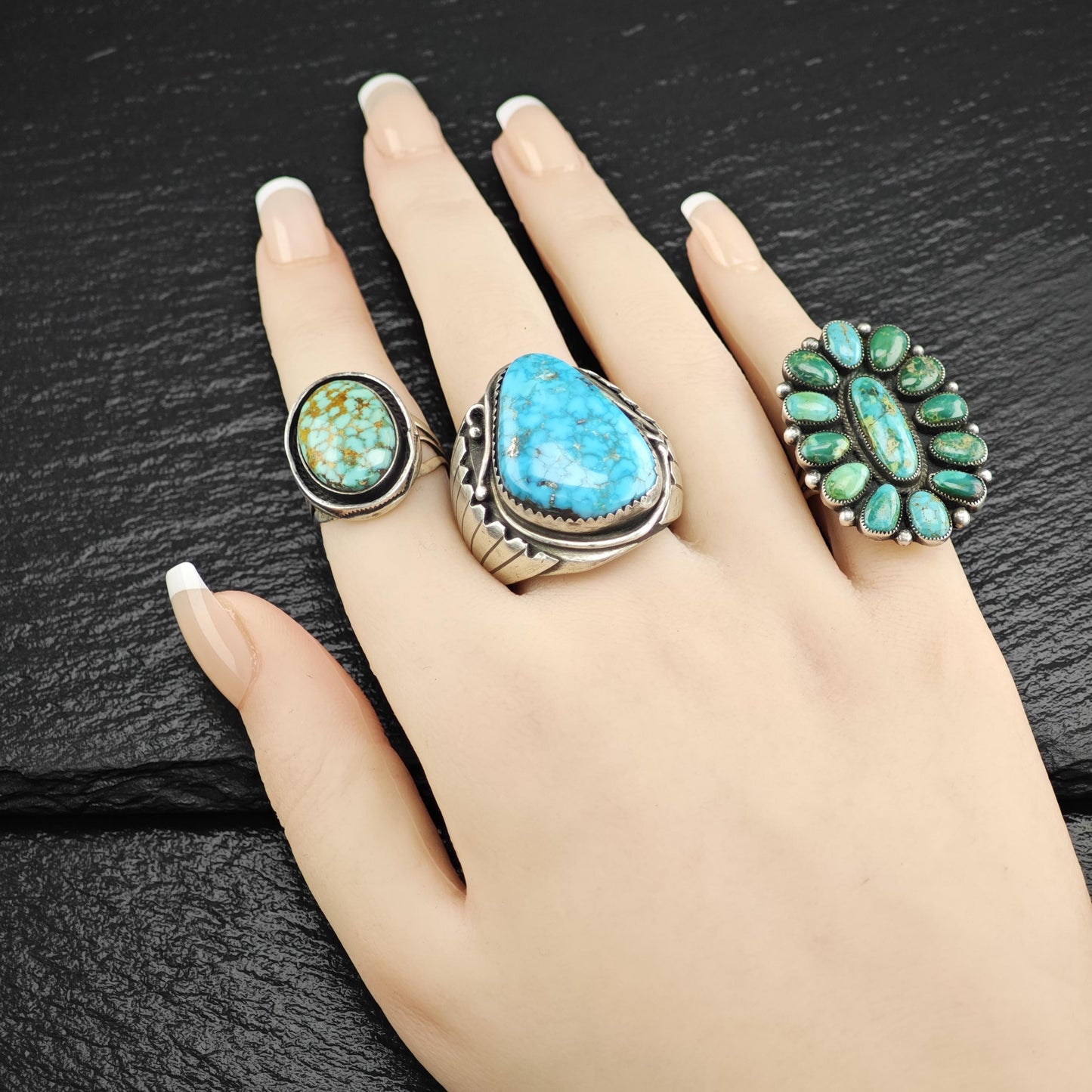 Turquoise #8 Shadowbox Oval Ring Sterling Silver