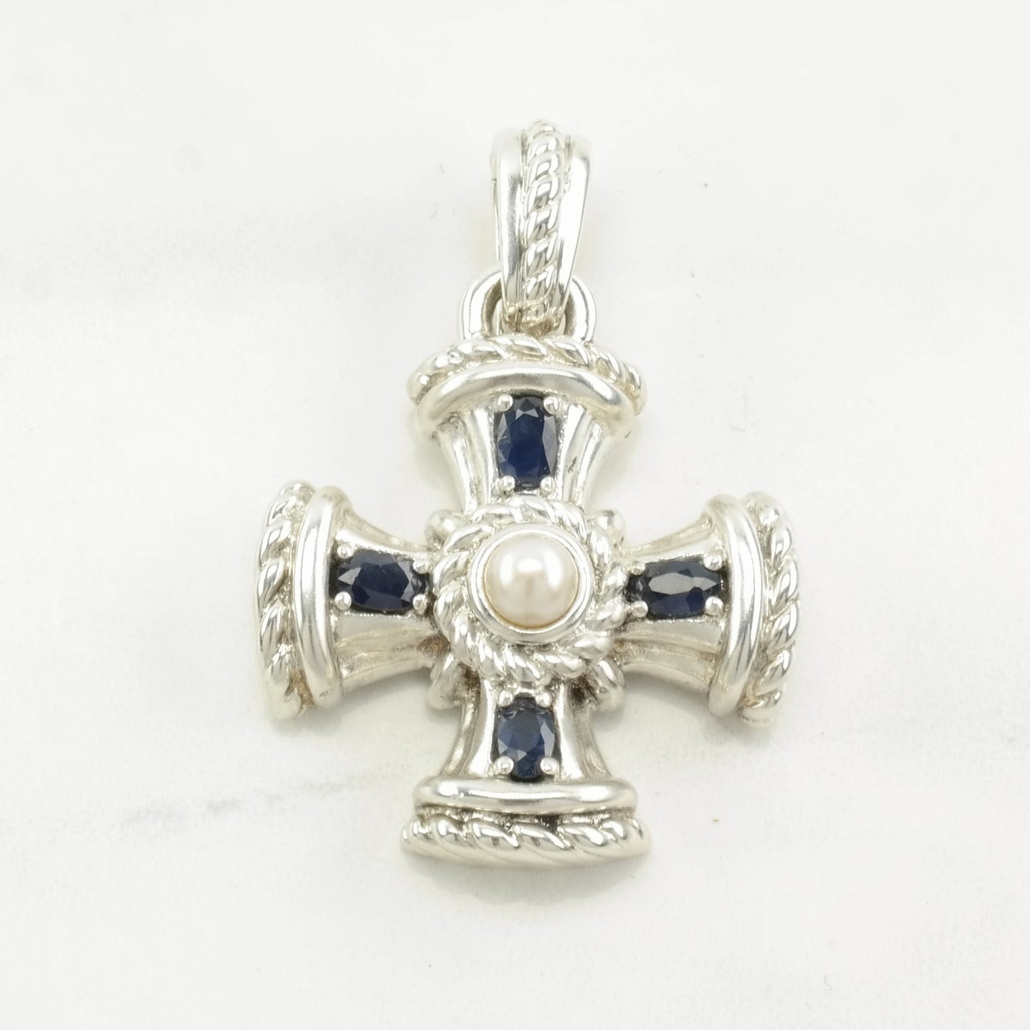 Vintage Gemstone Cross Jerusalem Cross Sterling Silver Pendant