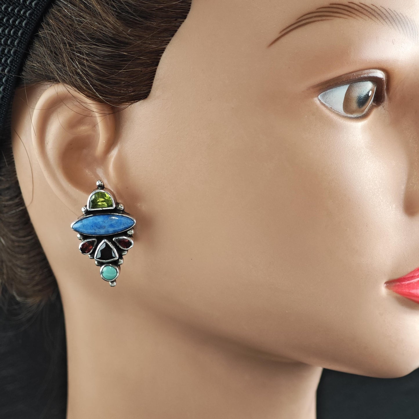 Vintage Navajo, Native American Multistone Sterling Silver Earrings ER3108