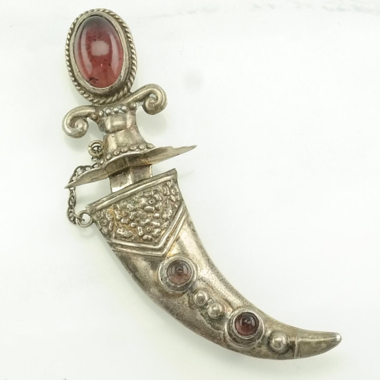 Vintage Sword Pink Silver Brooch Garnet Sterling