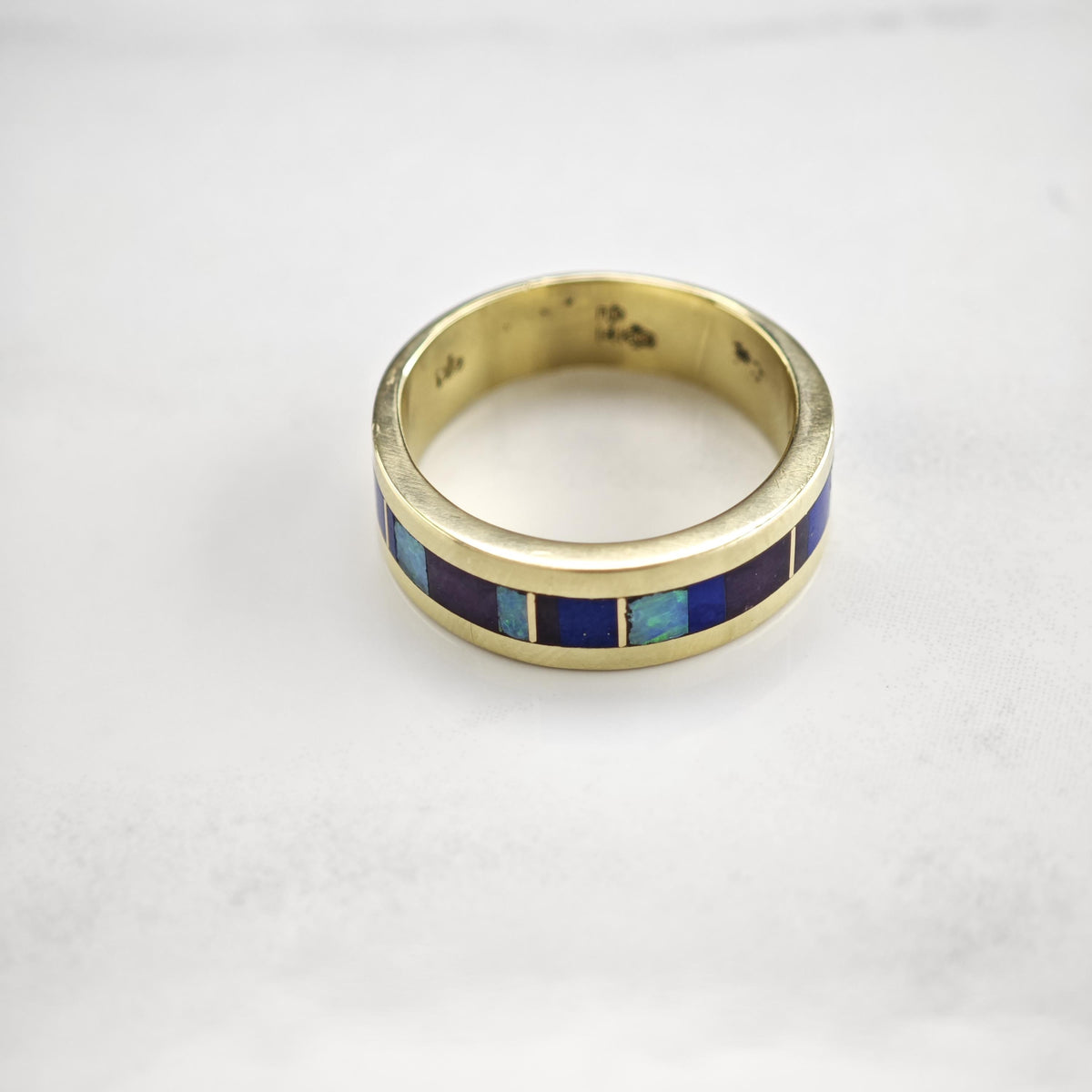 Lapis Opal Sugulite Inlay 14K White Gold Ring Sz 6 1/4 R6806