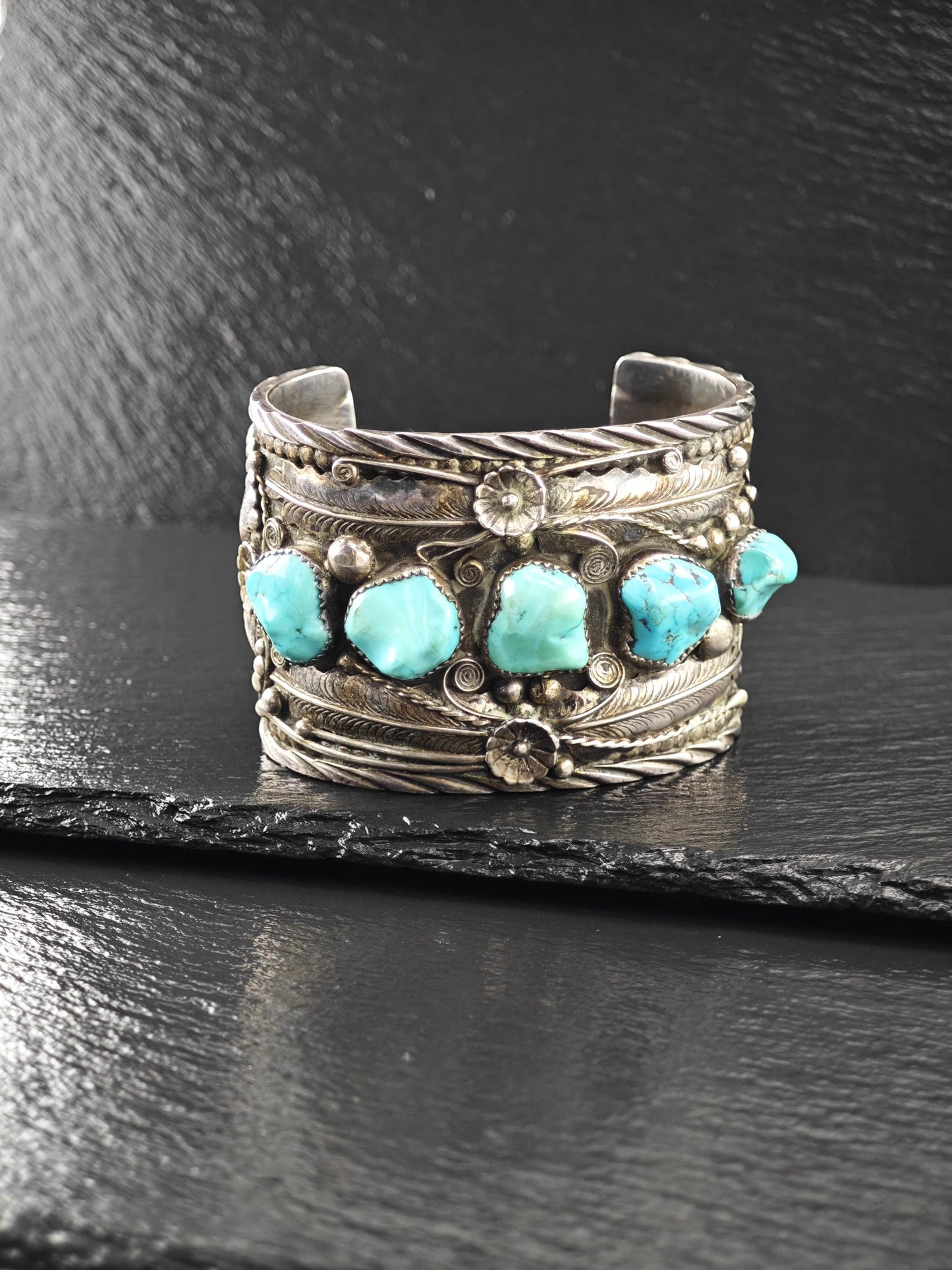 Large Size Signed Native American, Cuff Bracelet Sterling Silver